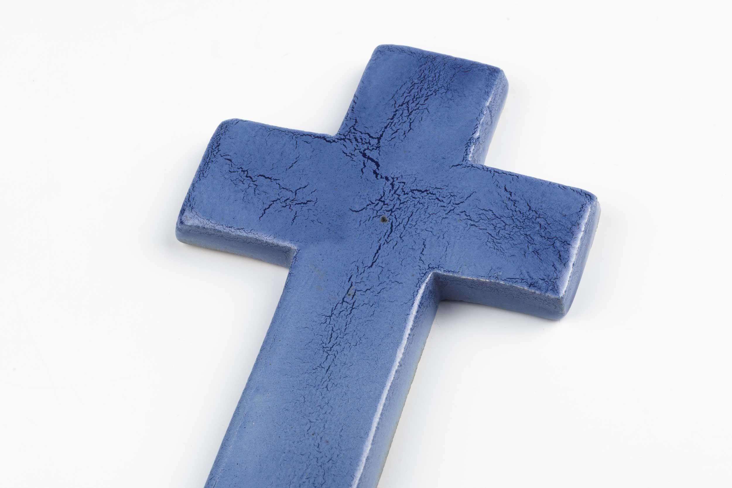 European Ceramic Crucifix, Indigo, 1970s 2