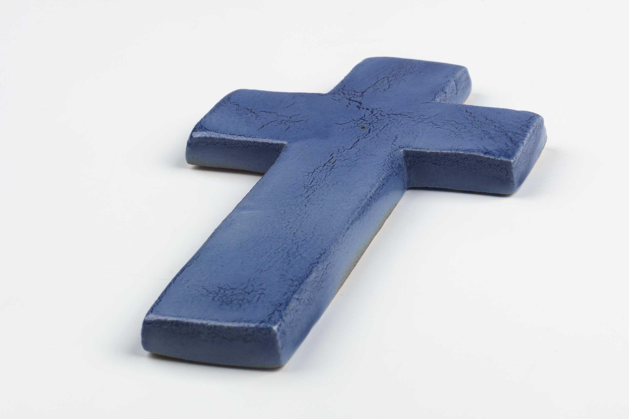 European Ceramic Crucifix, Indigo, 1970s 3