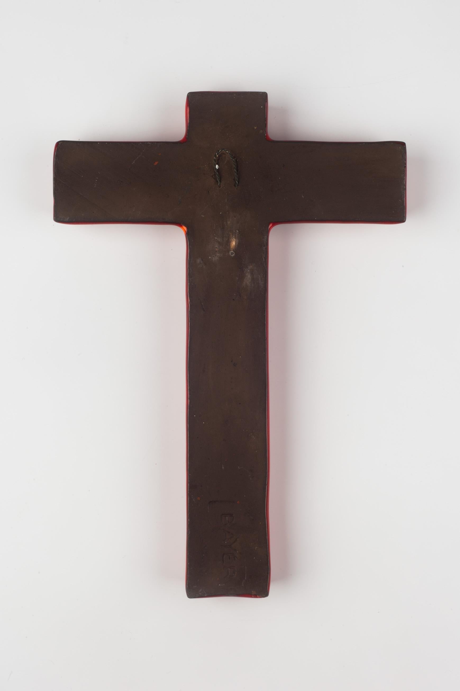 Post-Modern European Ceramic Crucifix, Orange, 1960s