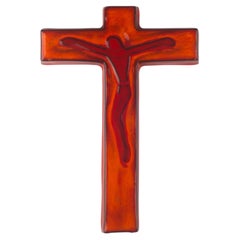 European Ceramic Crucifix, Orange, 1960s