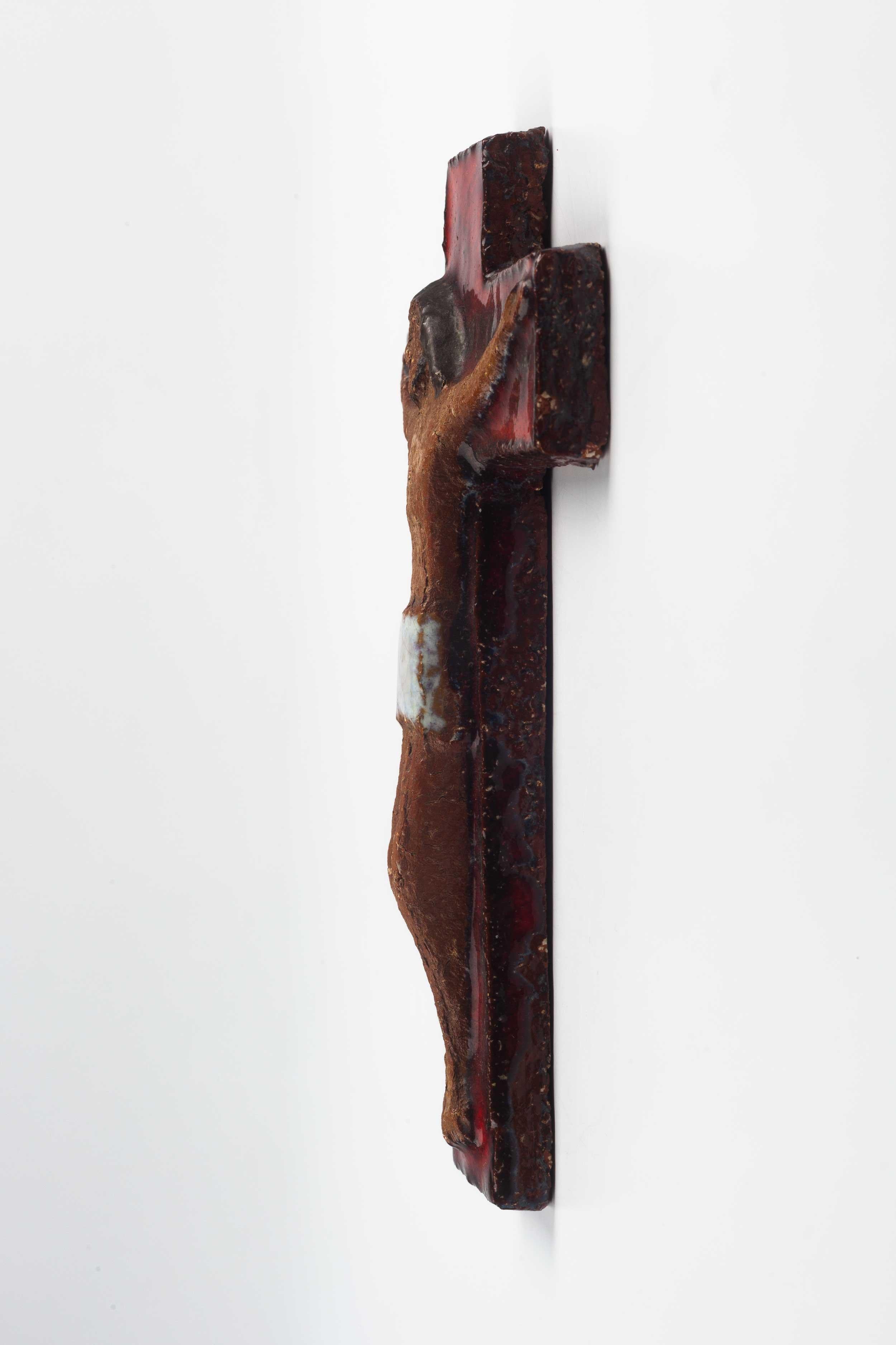 Late 20th Century European Ceramic Crucifix, Red, Brown and White, 1960s