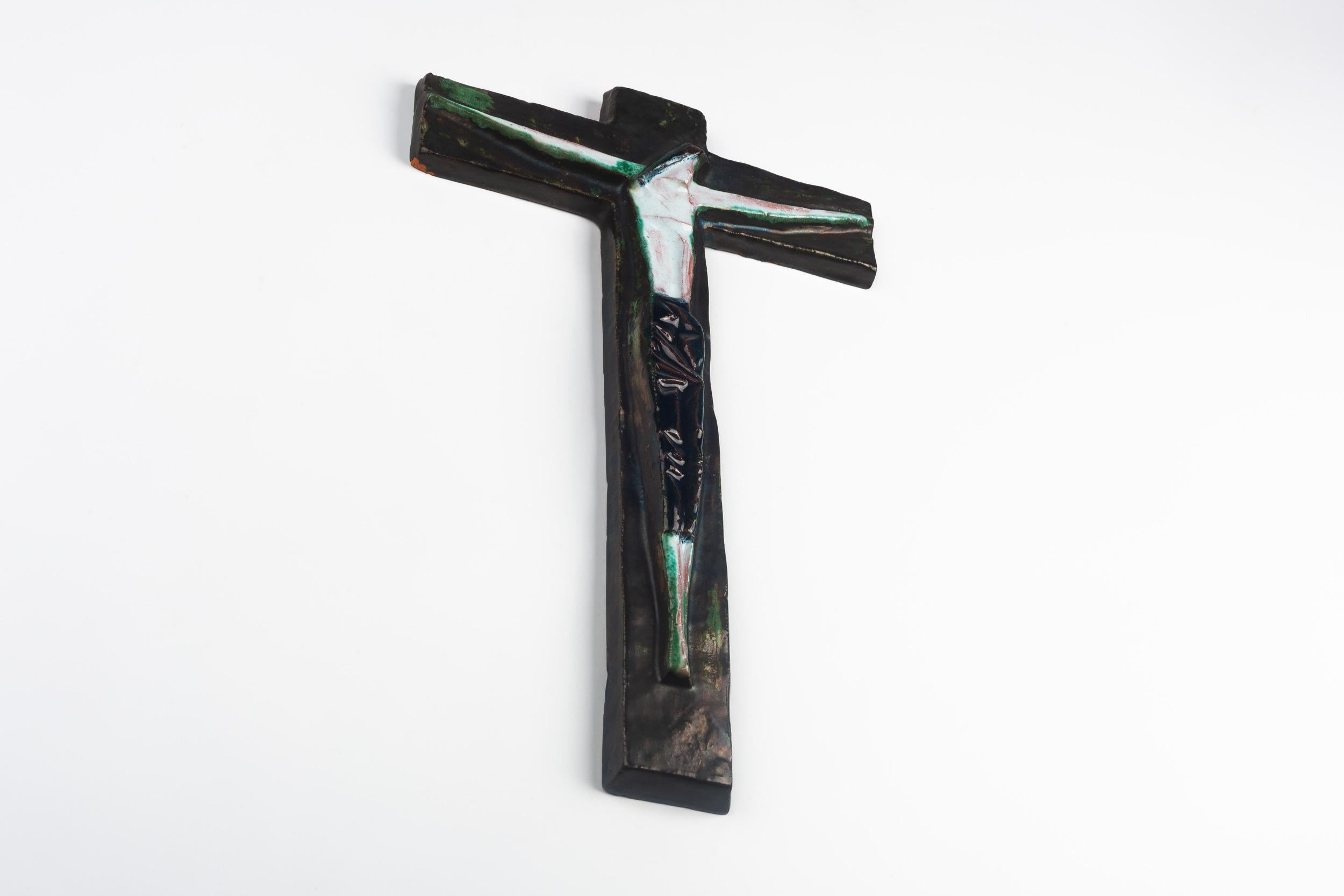 Belgian European Ceramic Wall Cross, 1970s For Sale