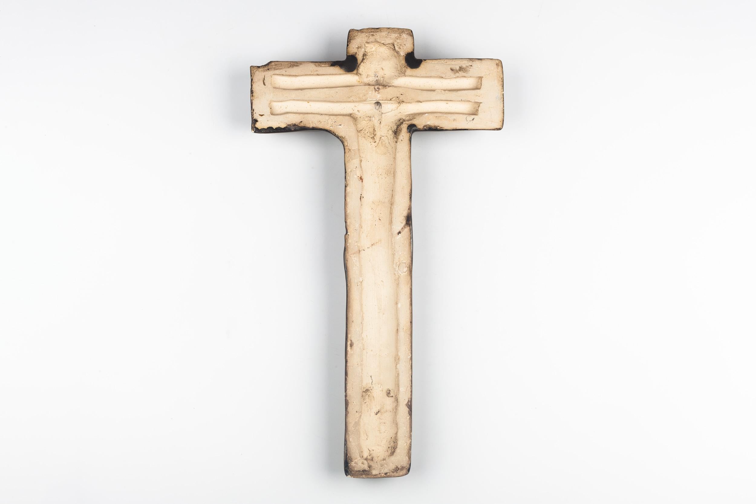 European Ceramic Wall Cross, 1970s In Good Condition For Sale In Chicago, IL