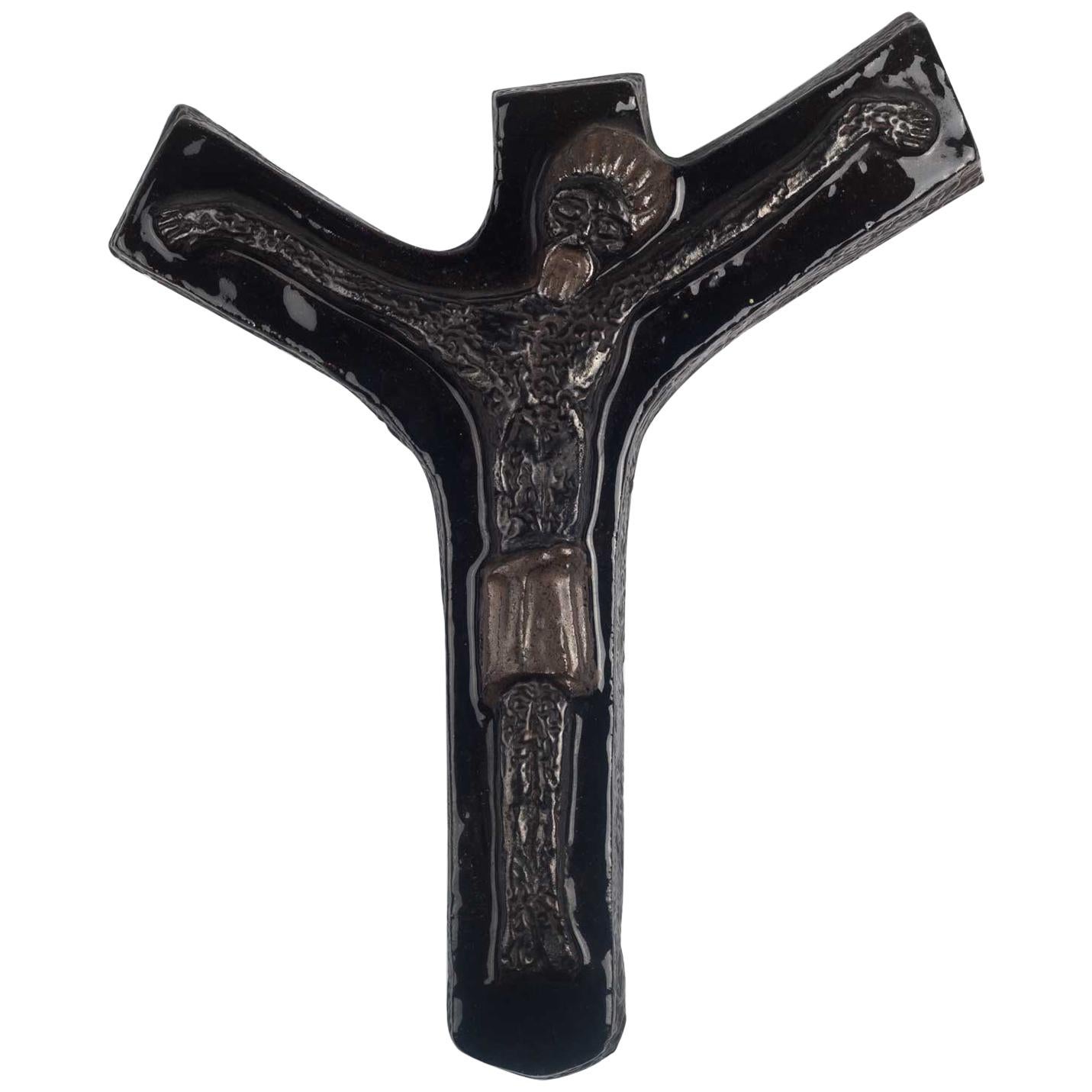 European Ceramic Wall Cross, 1970s For Sale