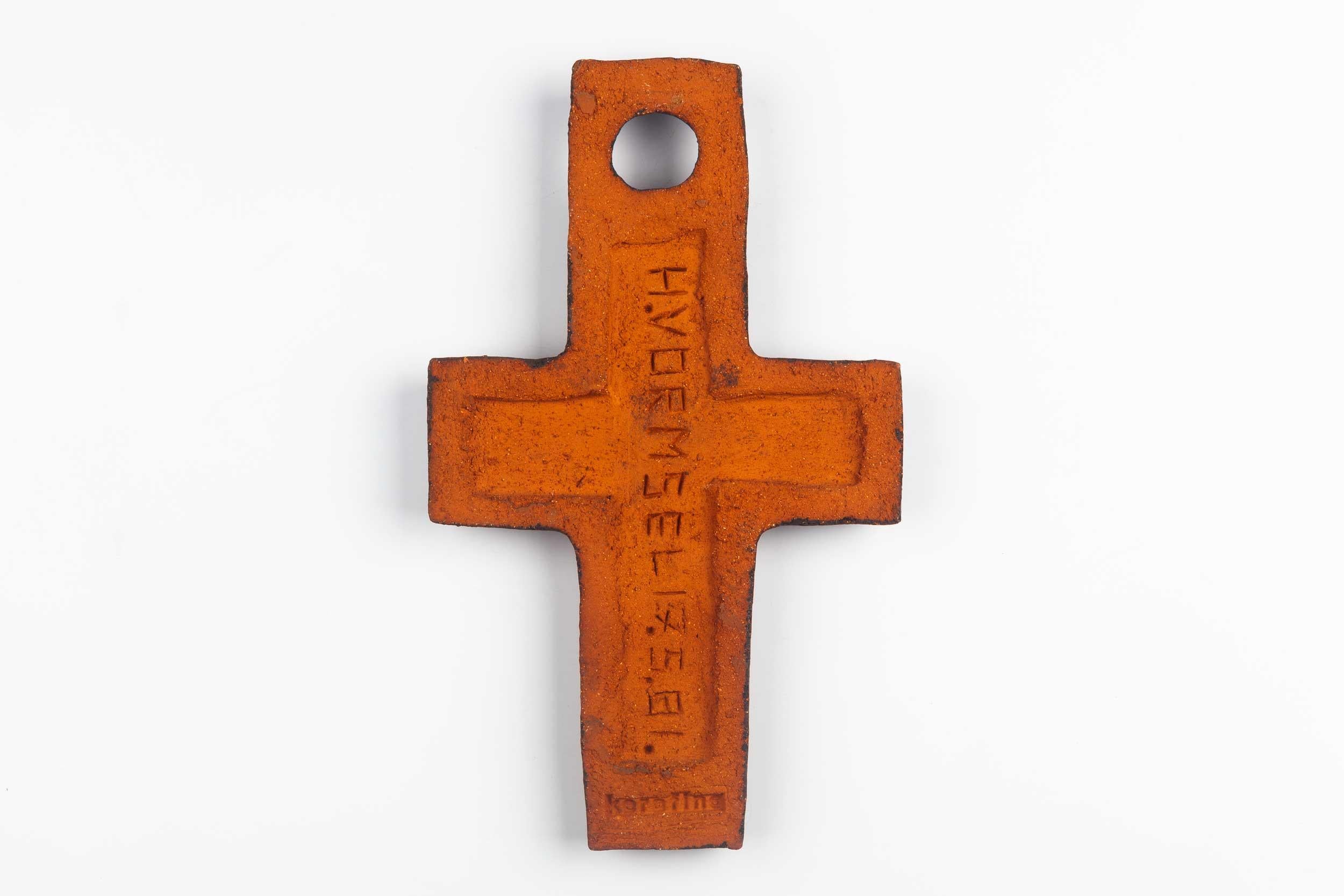 Hand-Crafted European Ceramic Wall Cross, 1981 For Sale