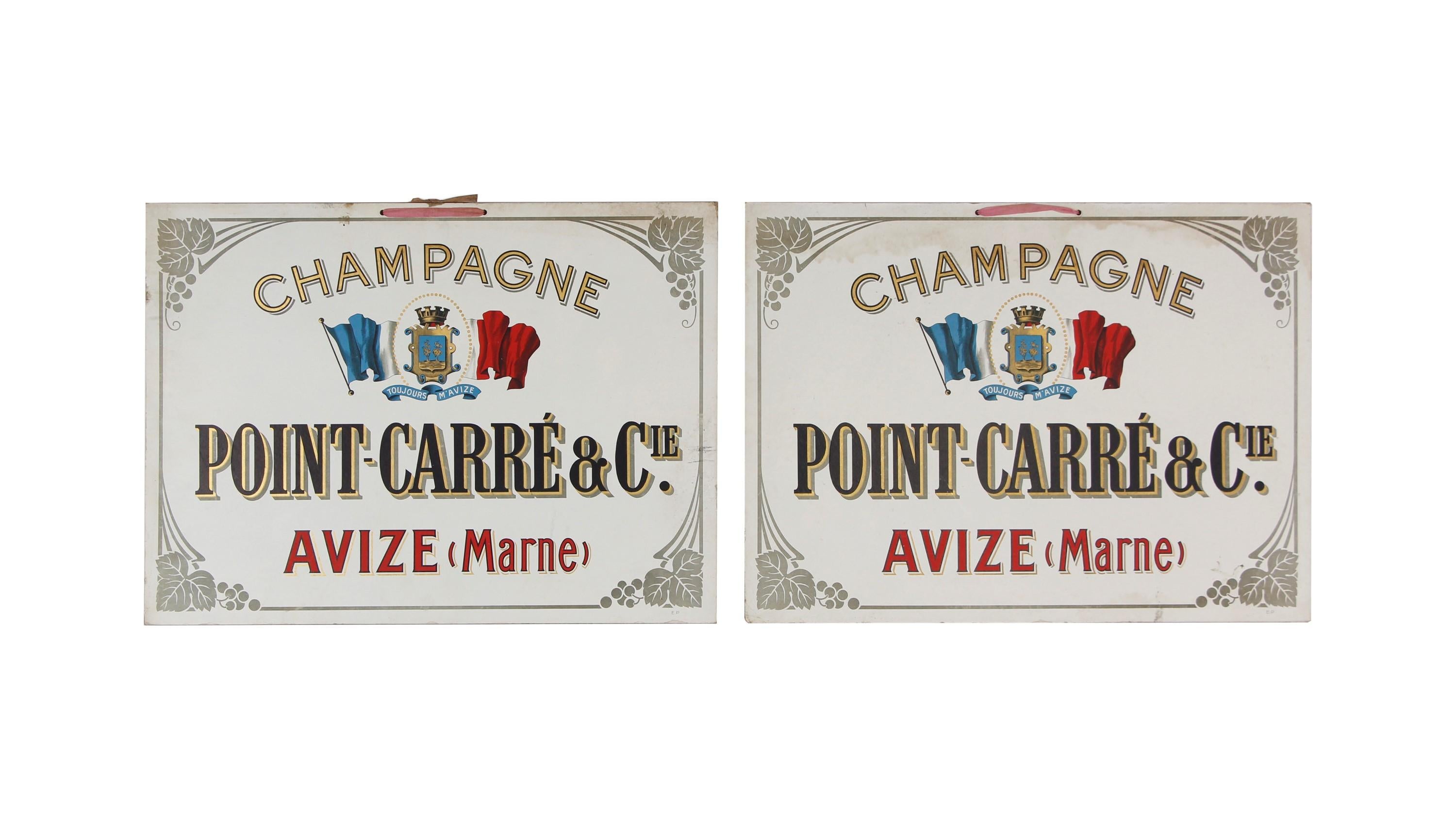 Paper European Champagne Point Carre & C. Sign For Sale