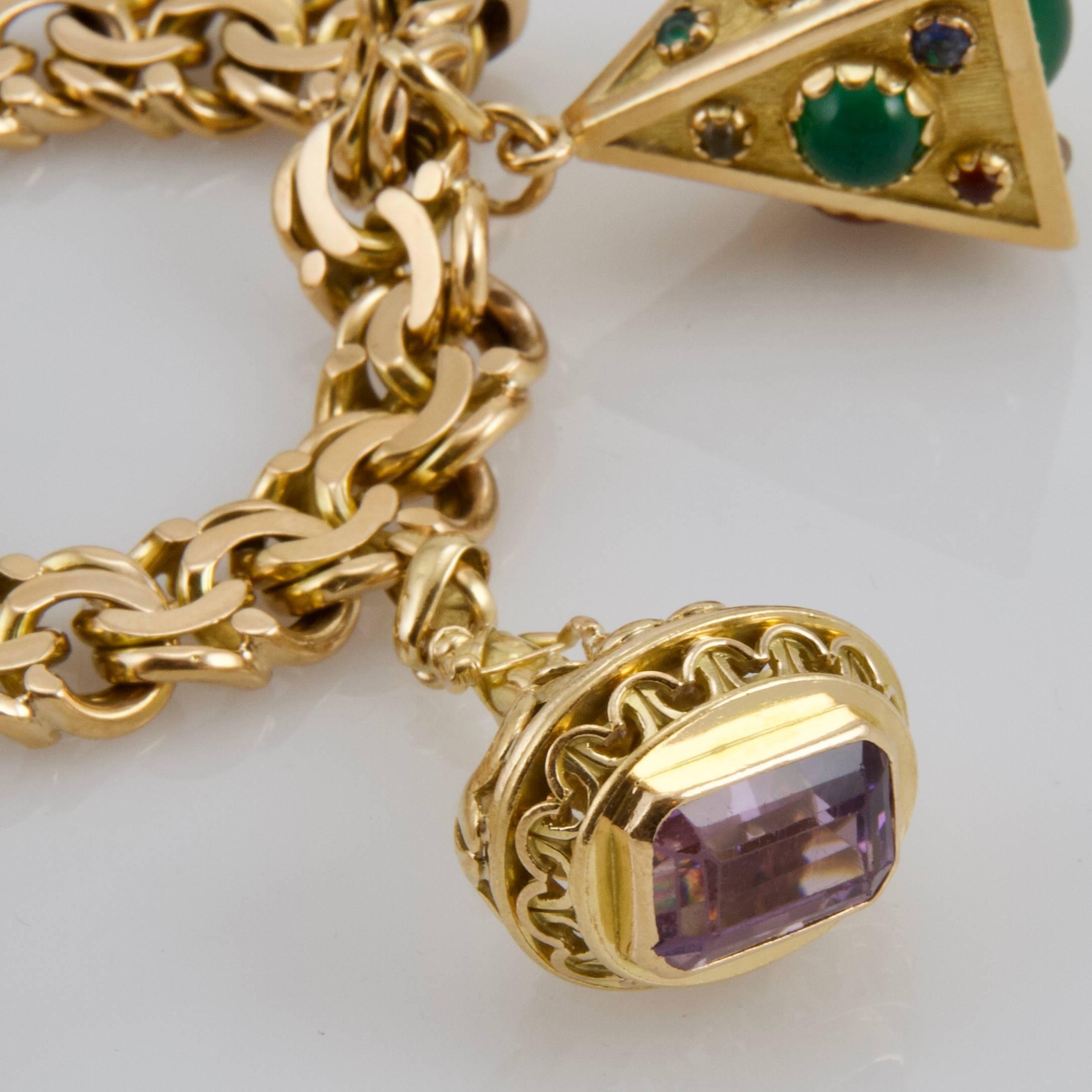 Women's or Men's European Charming Large Yellow Gold Charms Bracelet