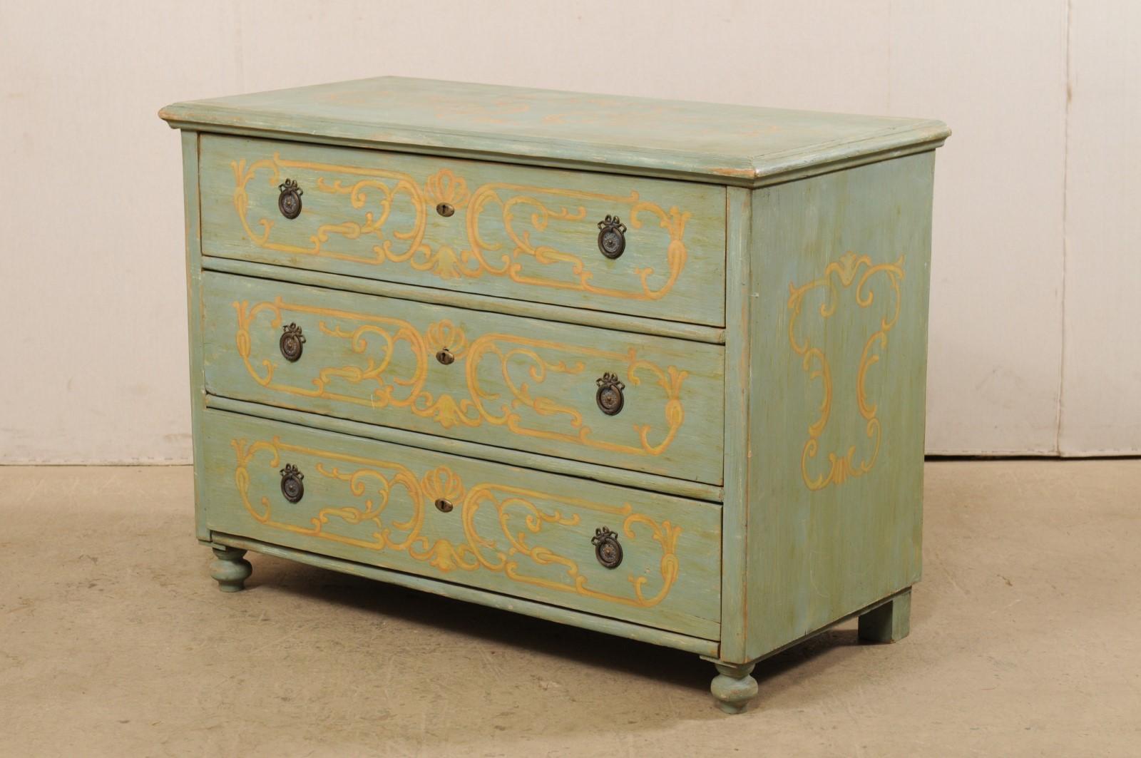 European Chest with Hand Painted Neoclassical-Inspired Decor and Faux Marble Top 4