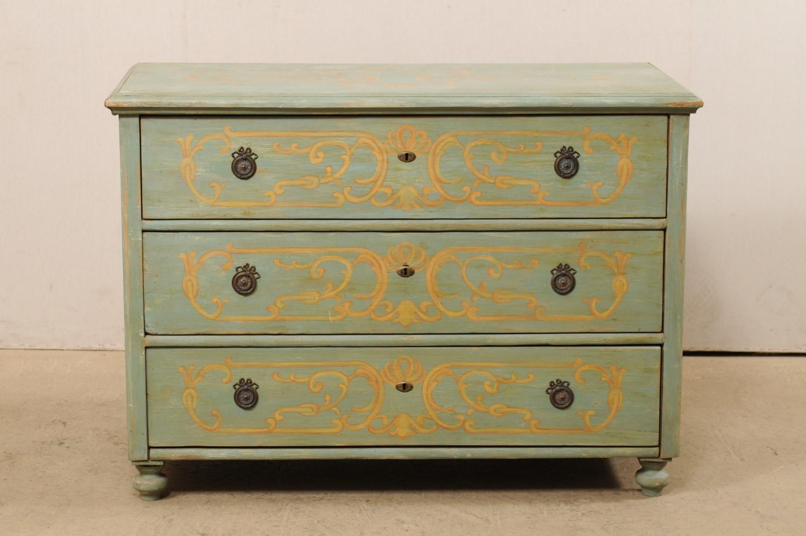 European Chest with Hand Painted Neoclassical-Inspired Decor and Faux Marble Top 5