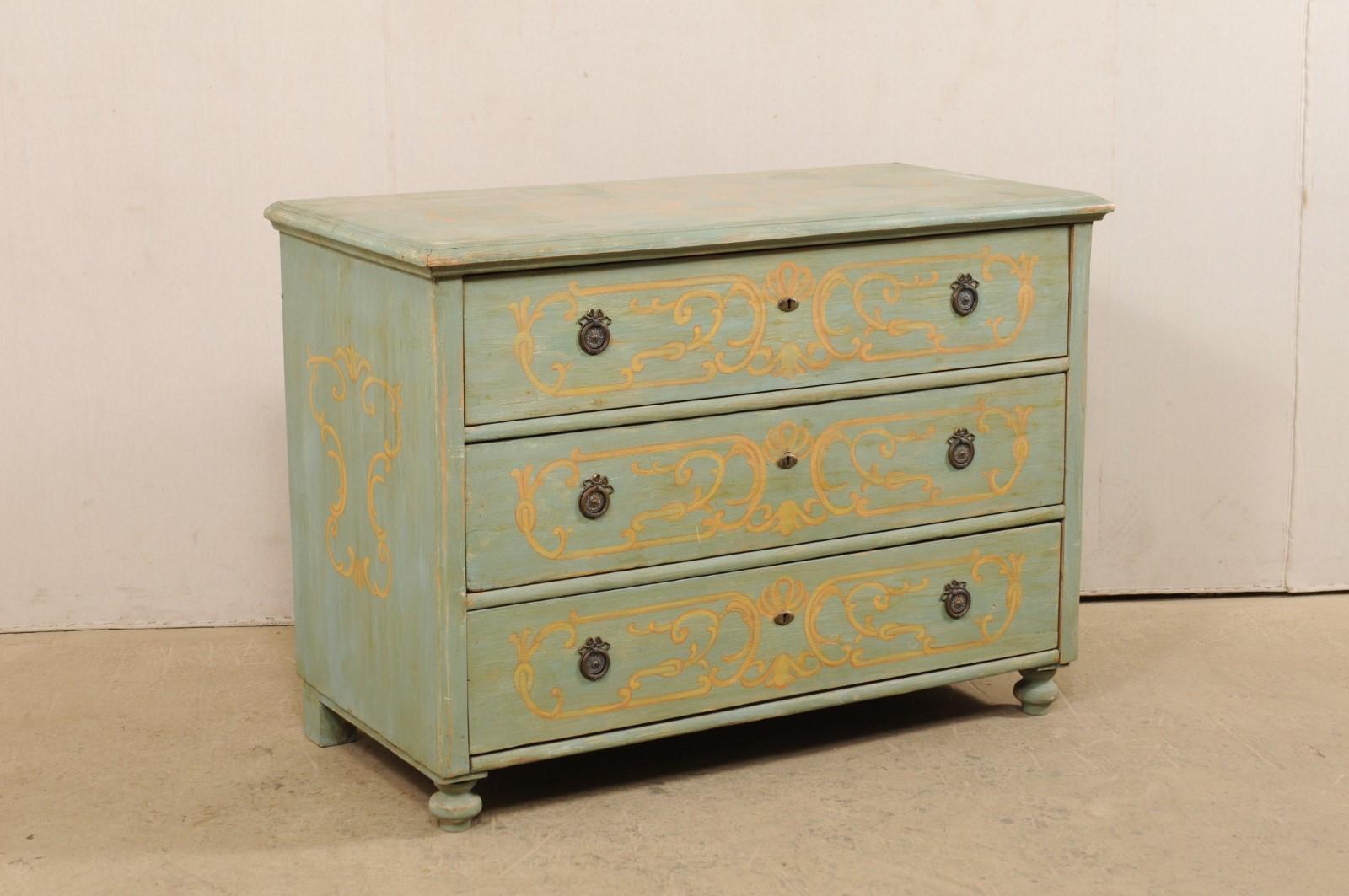 20th Century European Chest with Hand Painted Neoclassical-Inspired Decor and Faux Marble Top