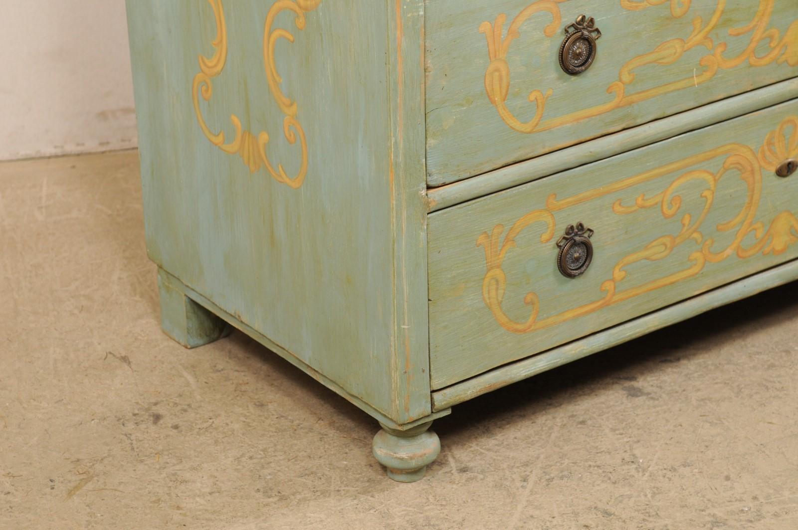 Wood European Chest with Hand Painted Neoclassical-Inspired Decor and Faux Marble Top