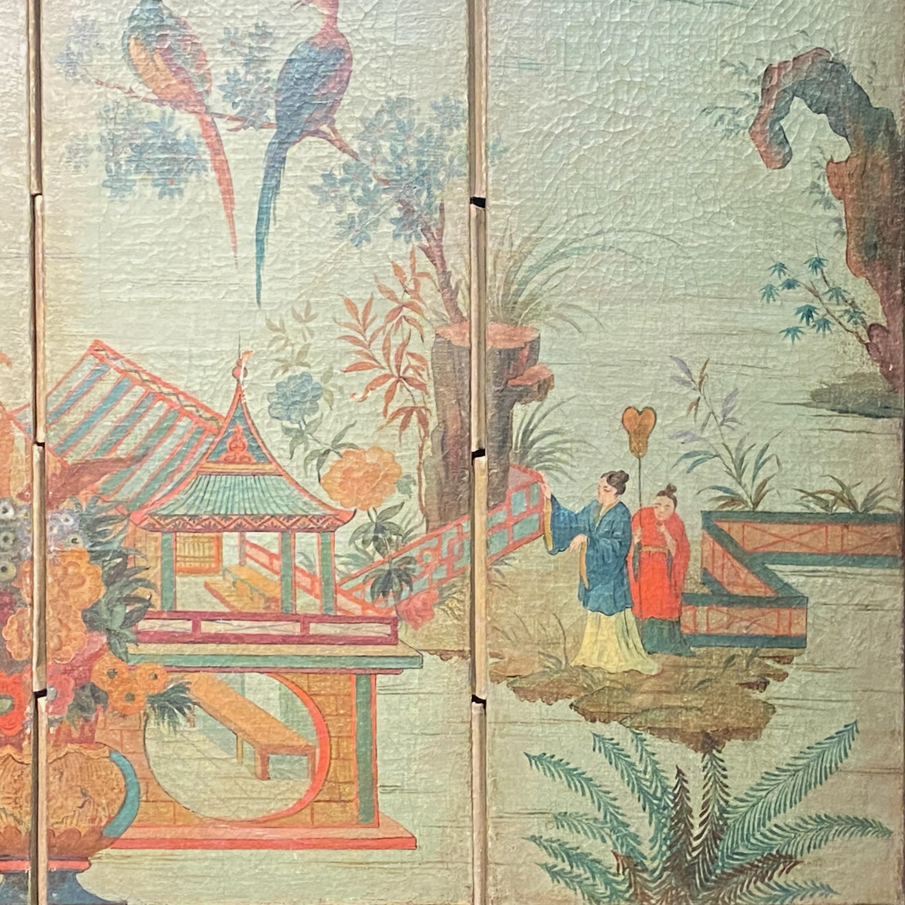 European Chinoiserie Style Painted Folding Screen Mural, 19th Century In Good Condition In San Francisco, CA