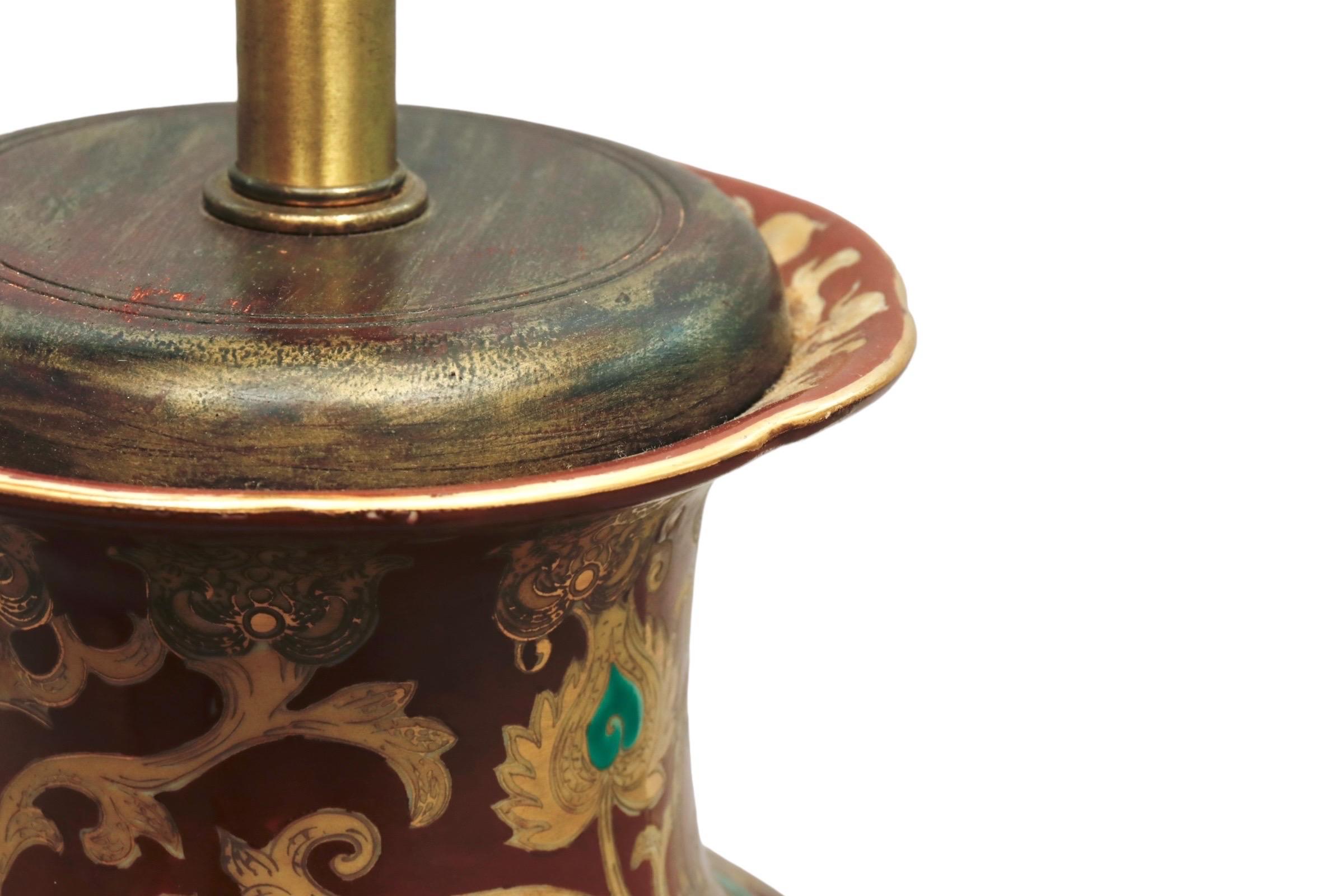 Late 20th Century European Chinoiserie Table Lamp in Red and Gold For Sale