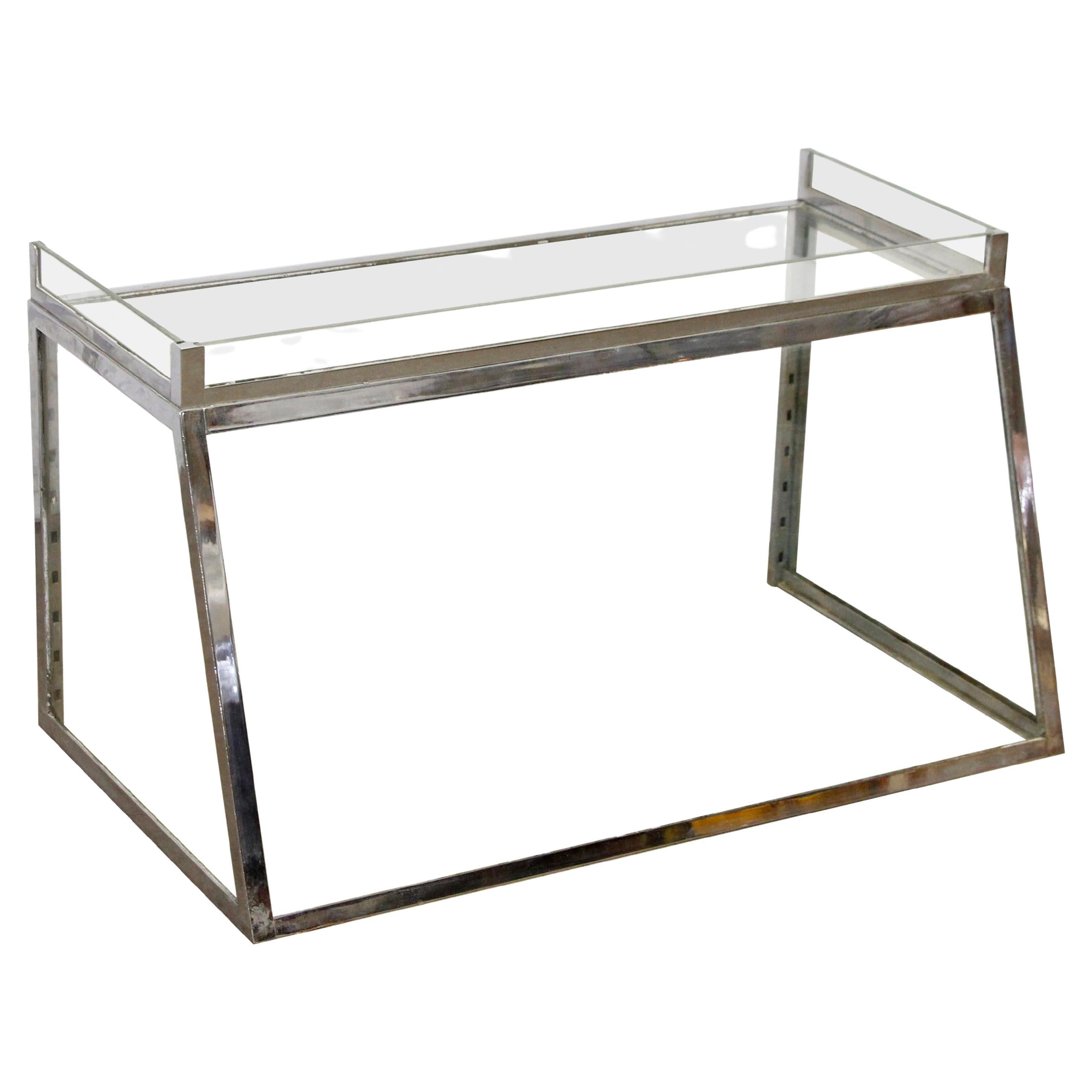 European Chromed Brass Tabletop Trapeze Vitrine Clear Glass