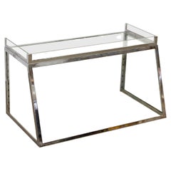European Chromed Brass Tabletop Trapeze Vitrine Clear Glass