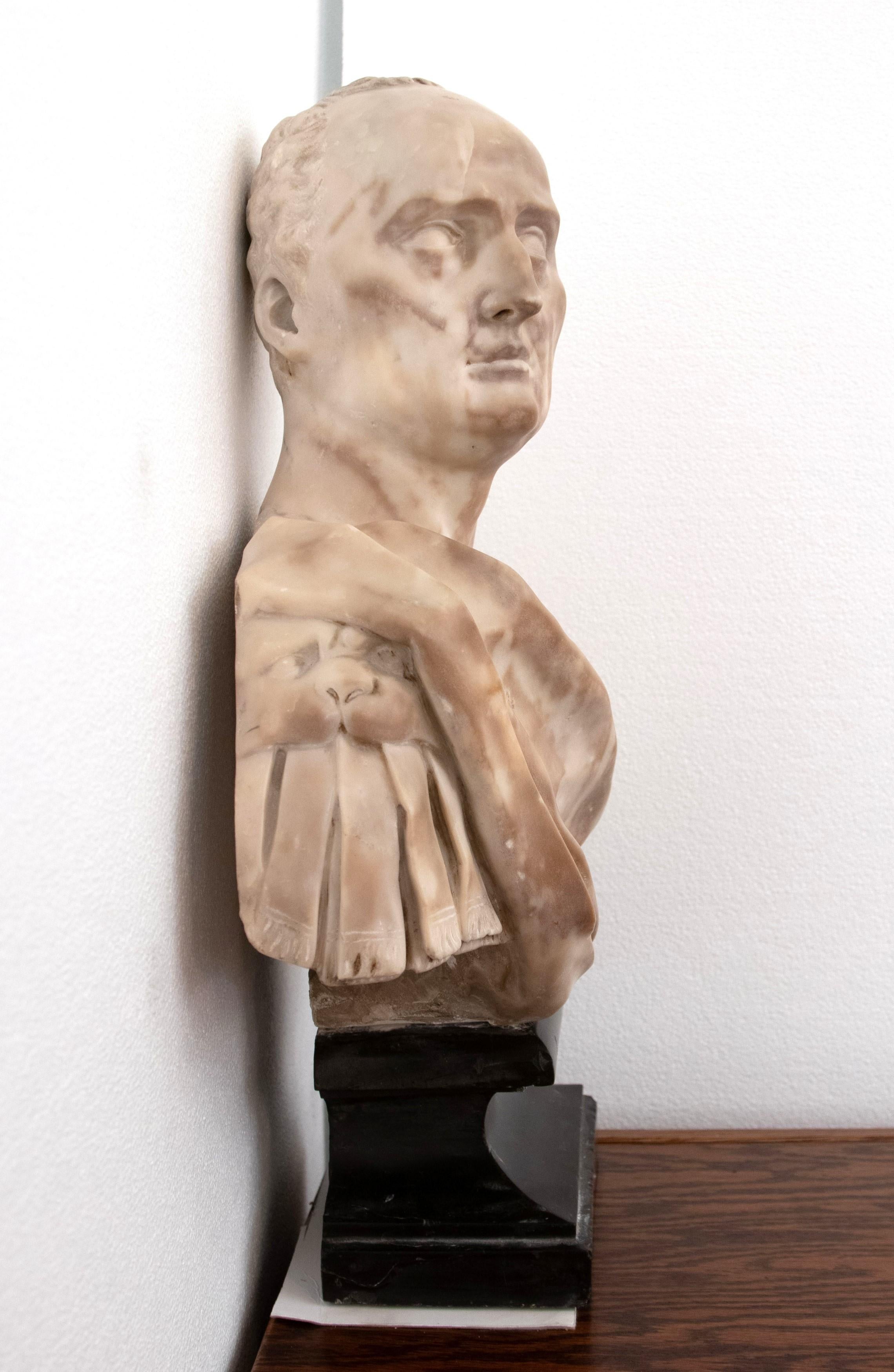 European Circa 1860s Tan Marble Bust of Cicero Hand Carved In Good Condition In New York, NY