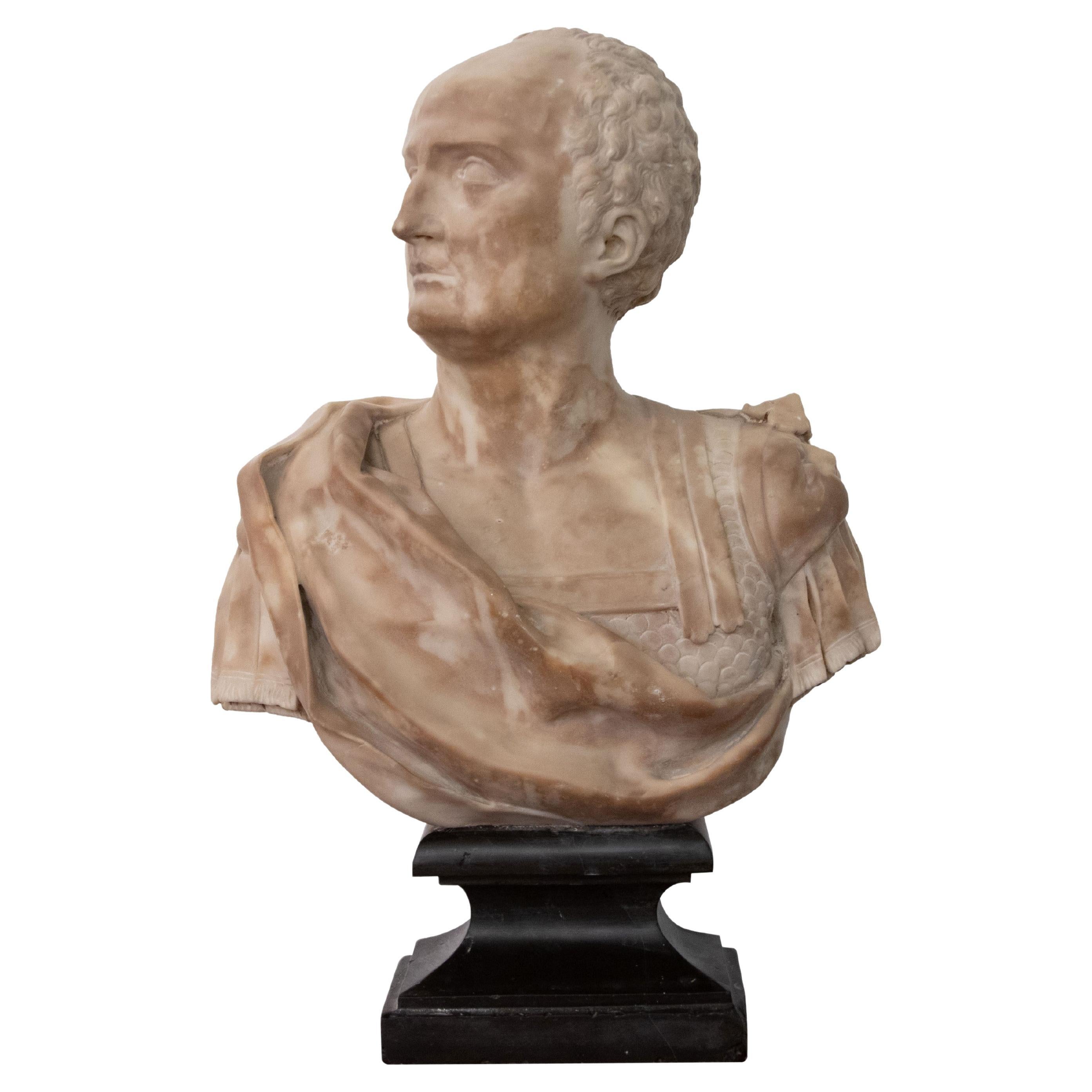 European Circa 1860s Tan Marble Bust of Cicero Hand Carved
