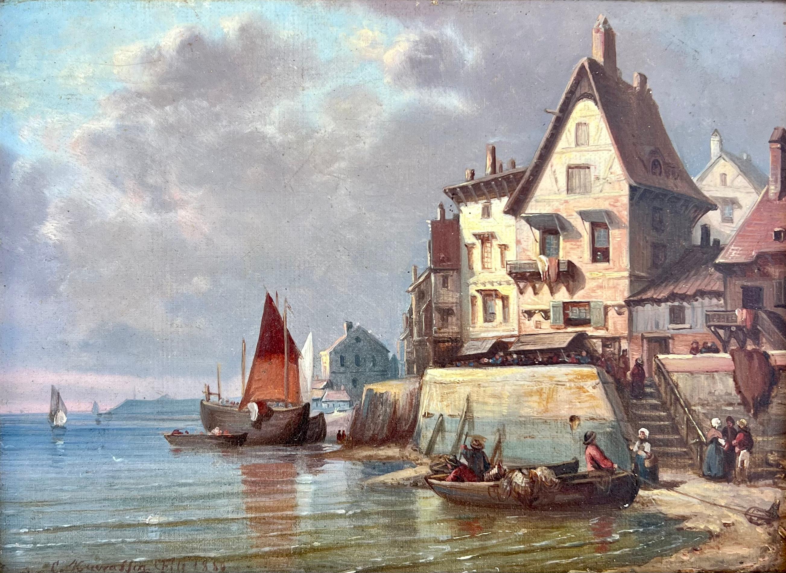 „European Cityscape on the Water“ von Charles Euphrasie Kuwasseg (Französisch) im Angebot