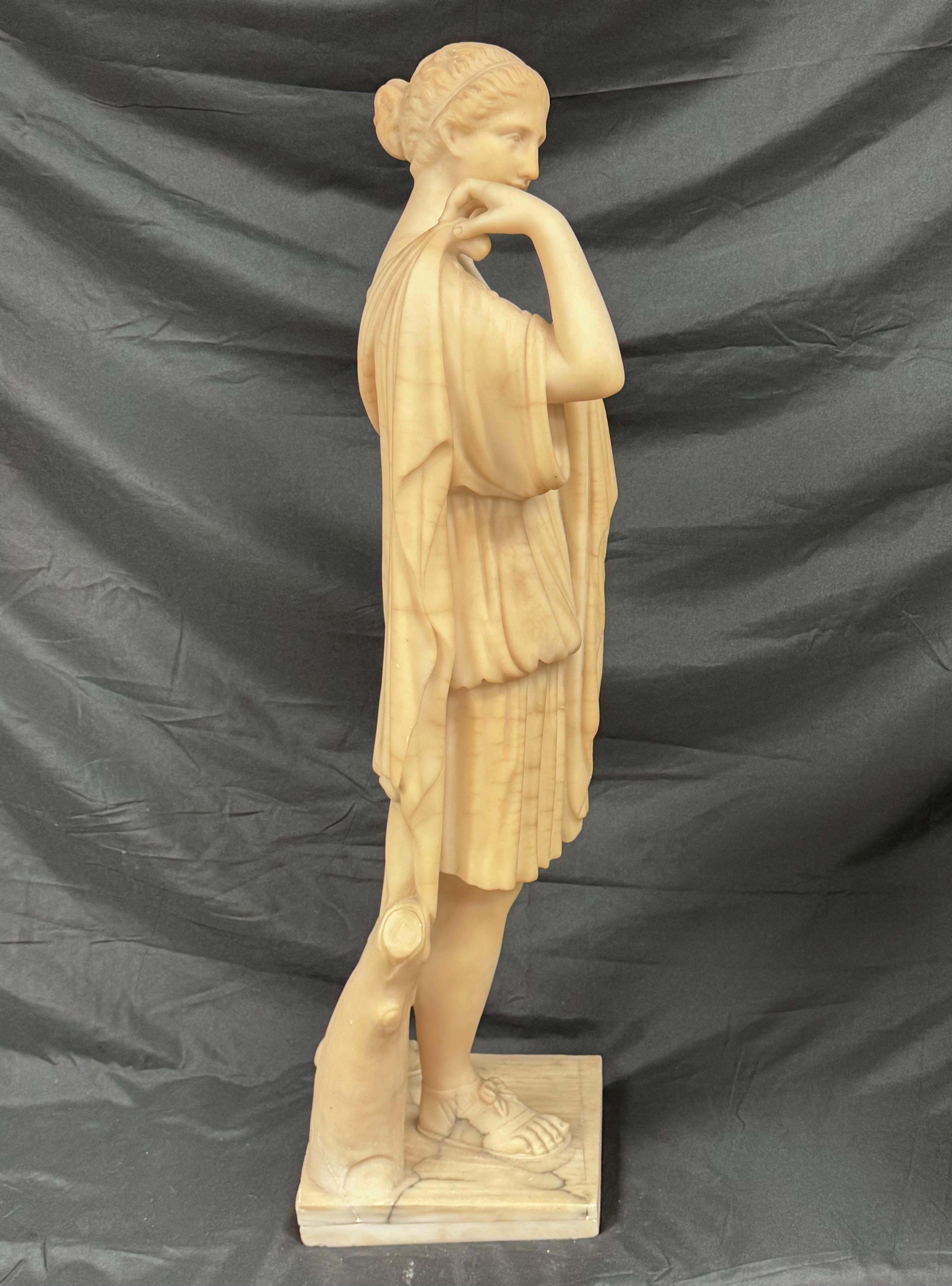 European Classical Alabaster Figure of Diana For Sale 4
