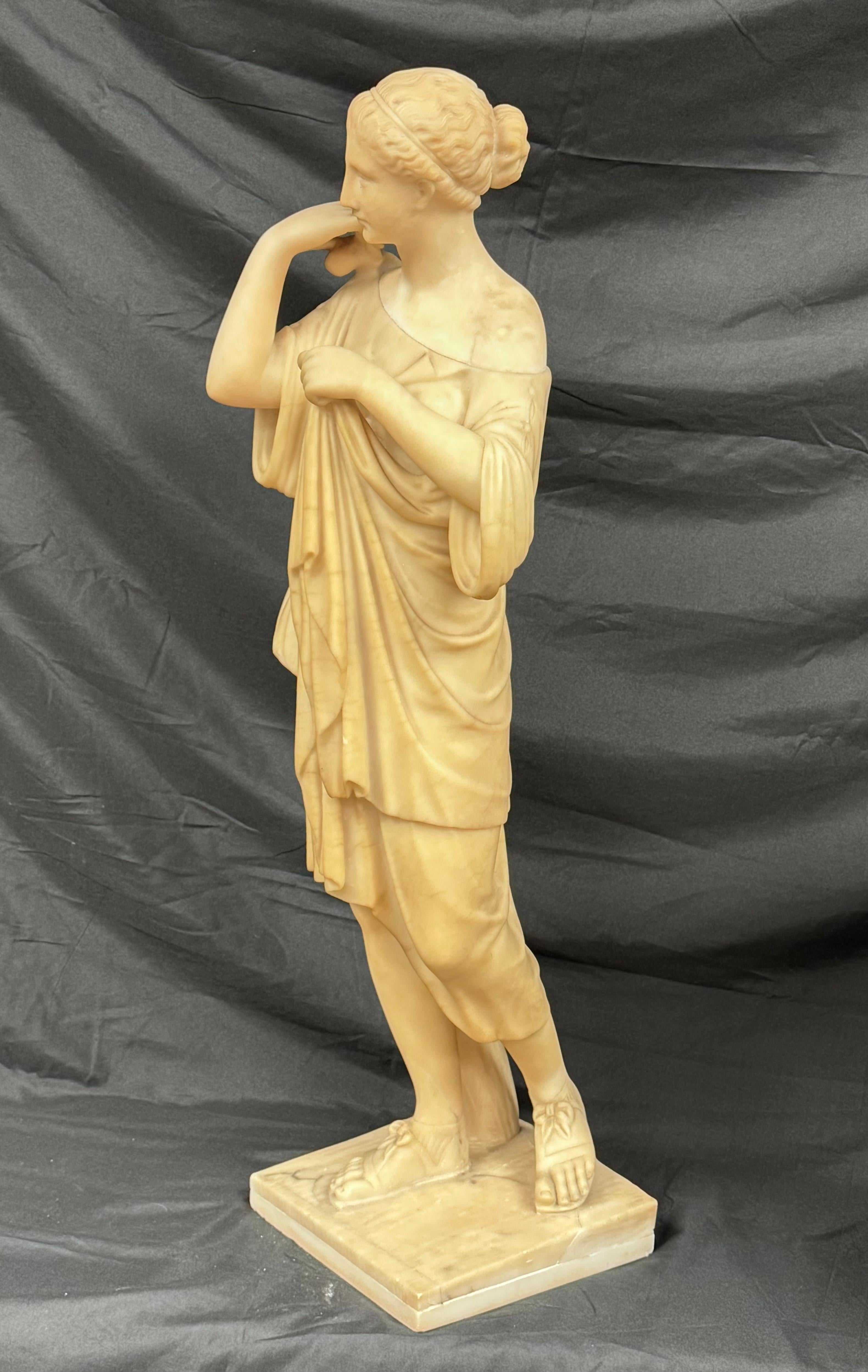 European Classical Alabaster Figure of Diana For Sale 6