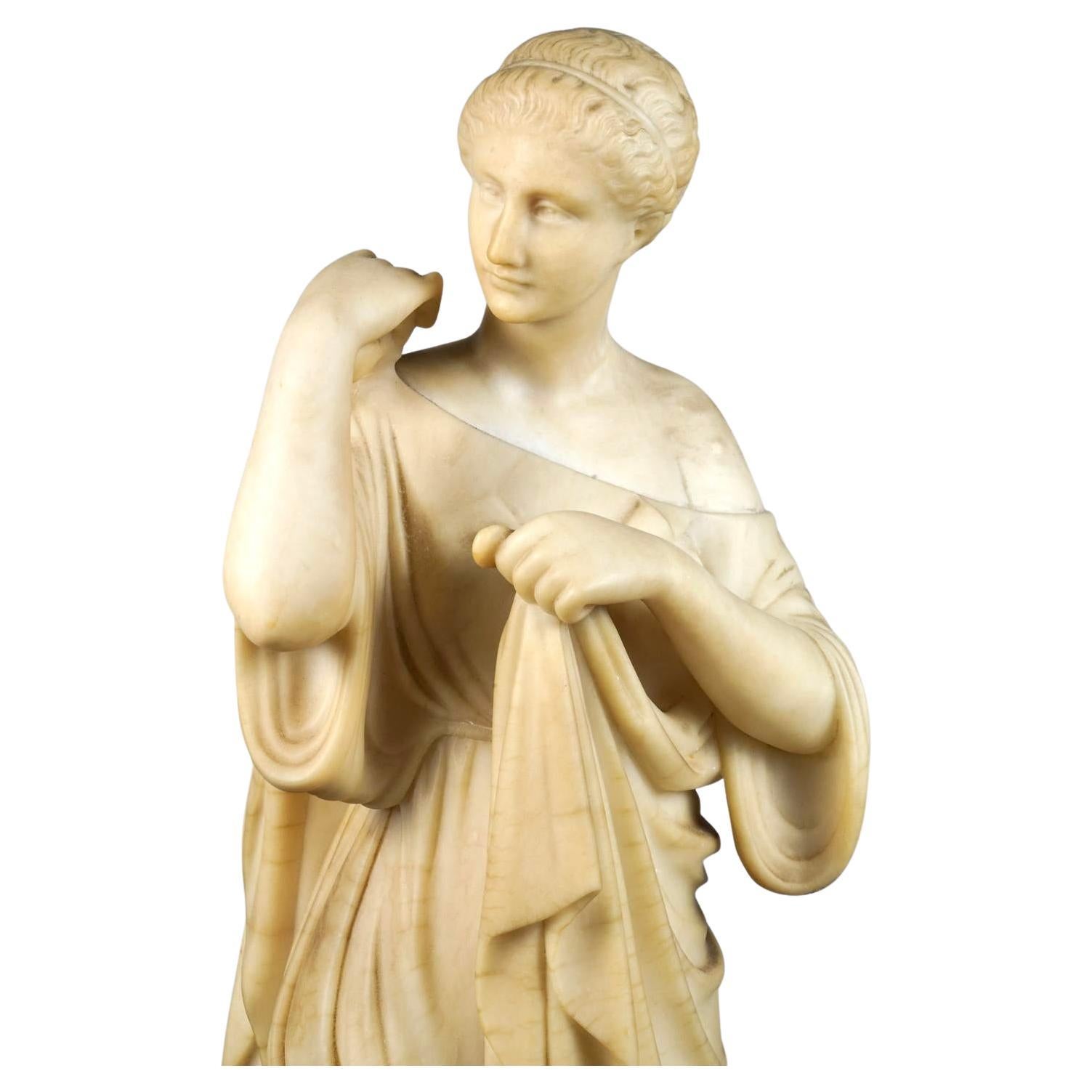 Grand Tour European Classical Alabaster Figure of Diana For Sale