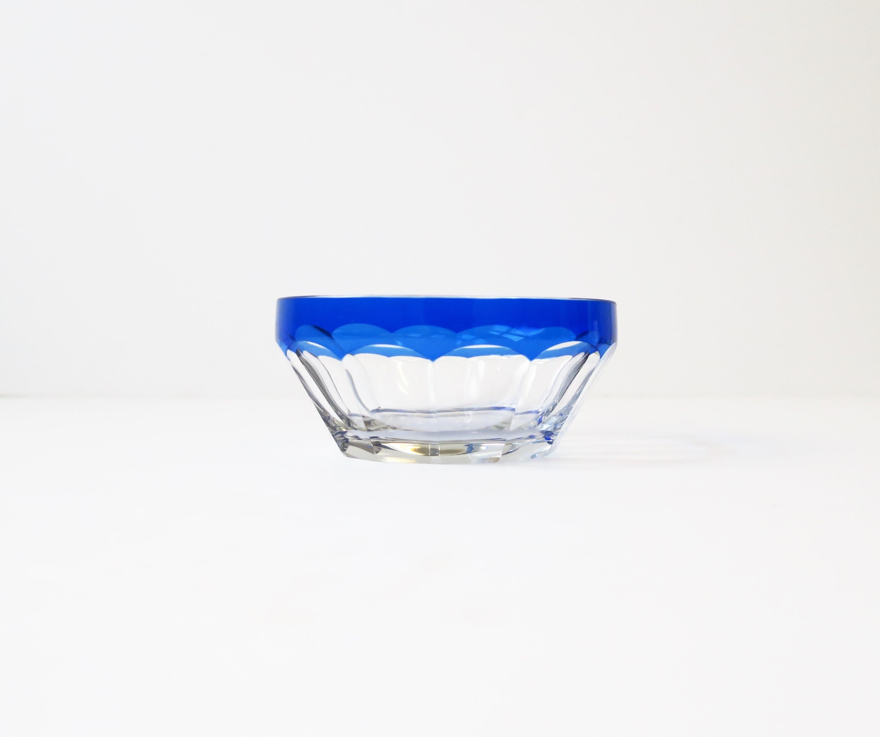 European Cobalt Blue and Clear Crystal Bowl In Excellent Condition In New York, NY