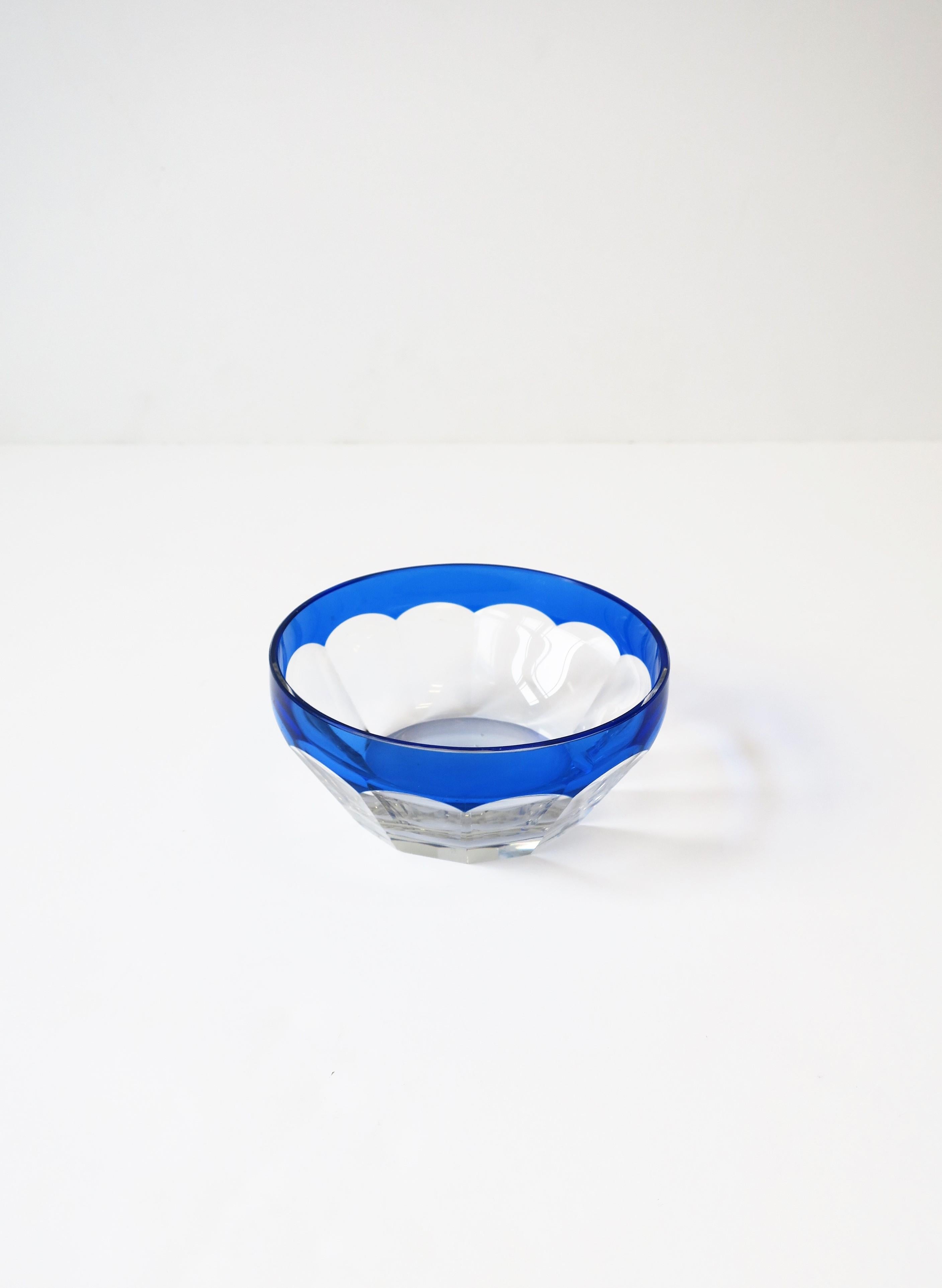 Contemporary European Cobalt Blue and Clear Crystal Bowl