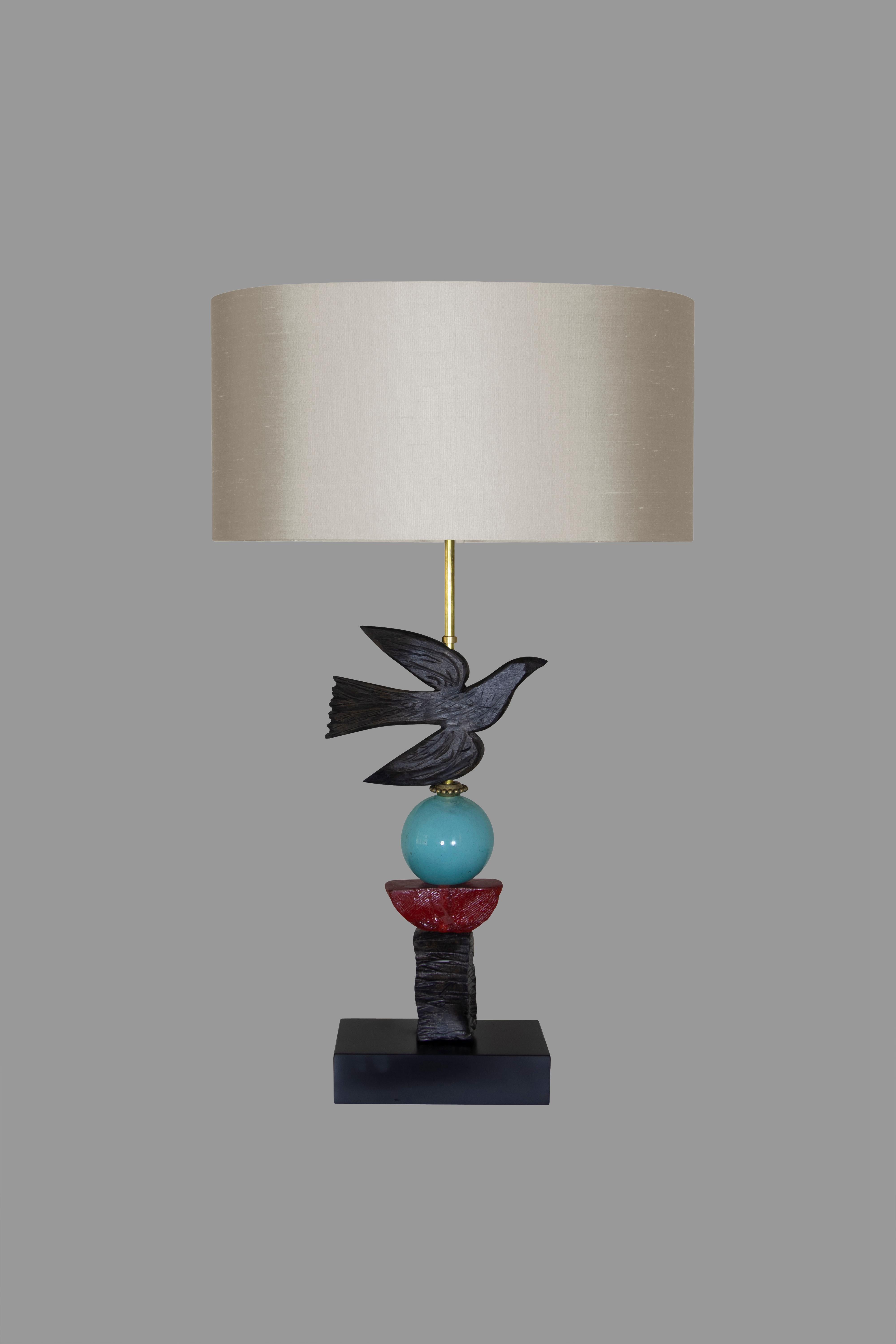 Modern European, Contemporary Bird in Flight Table Lamp by Margit Wittig, Blue Glass