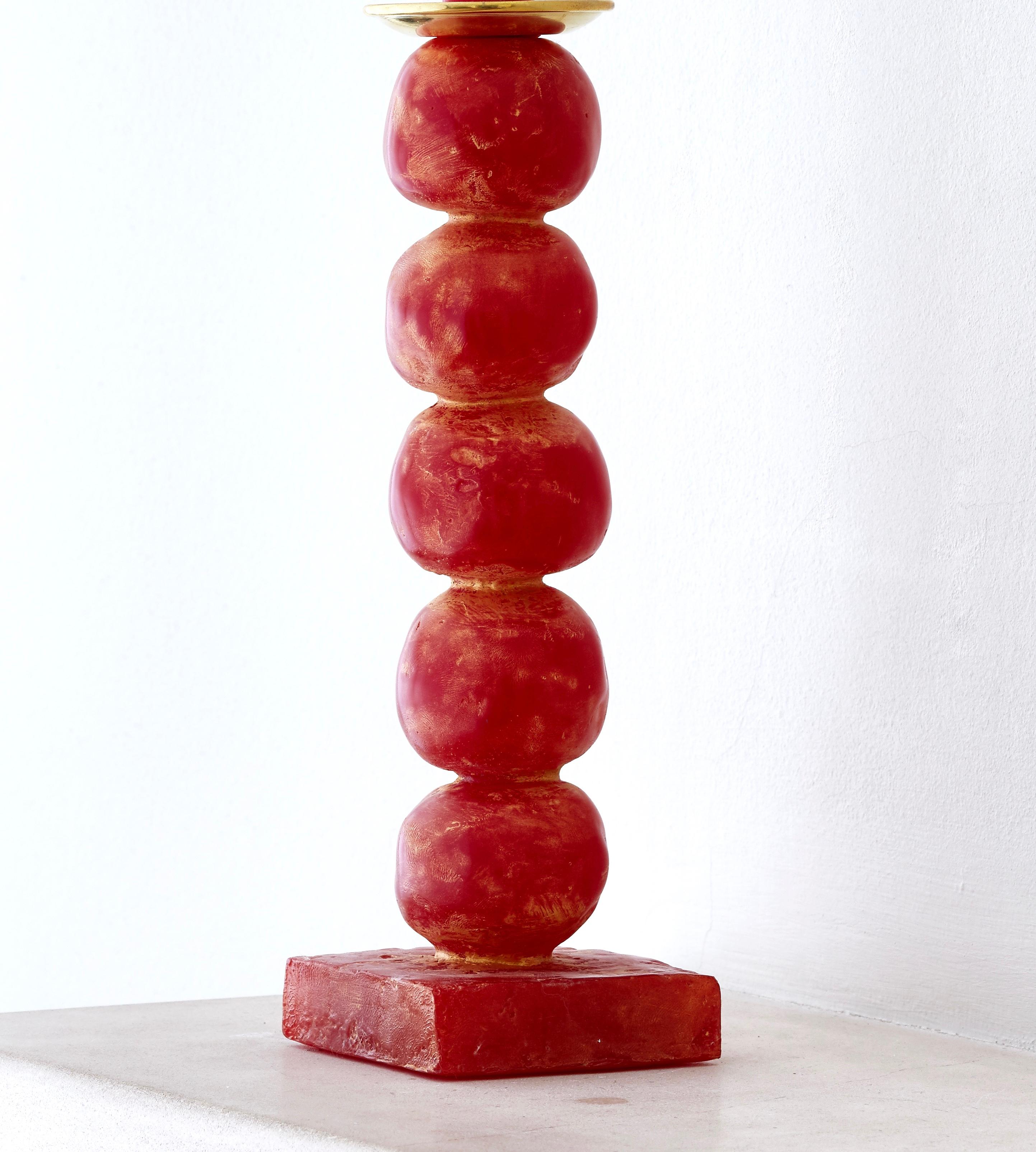 Cast European Contemporary Red Sculptural Candlesticks by Margit Wittig