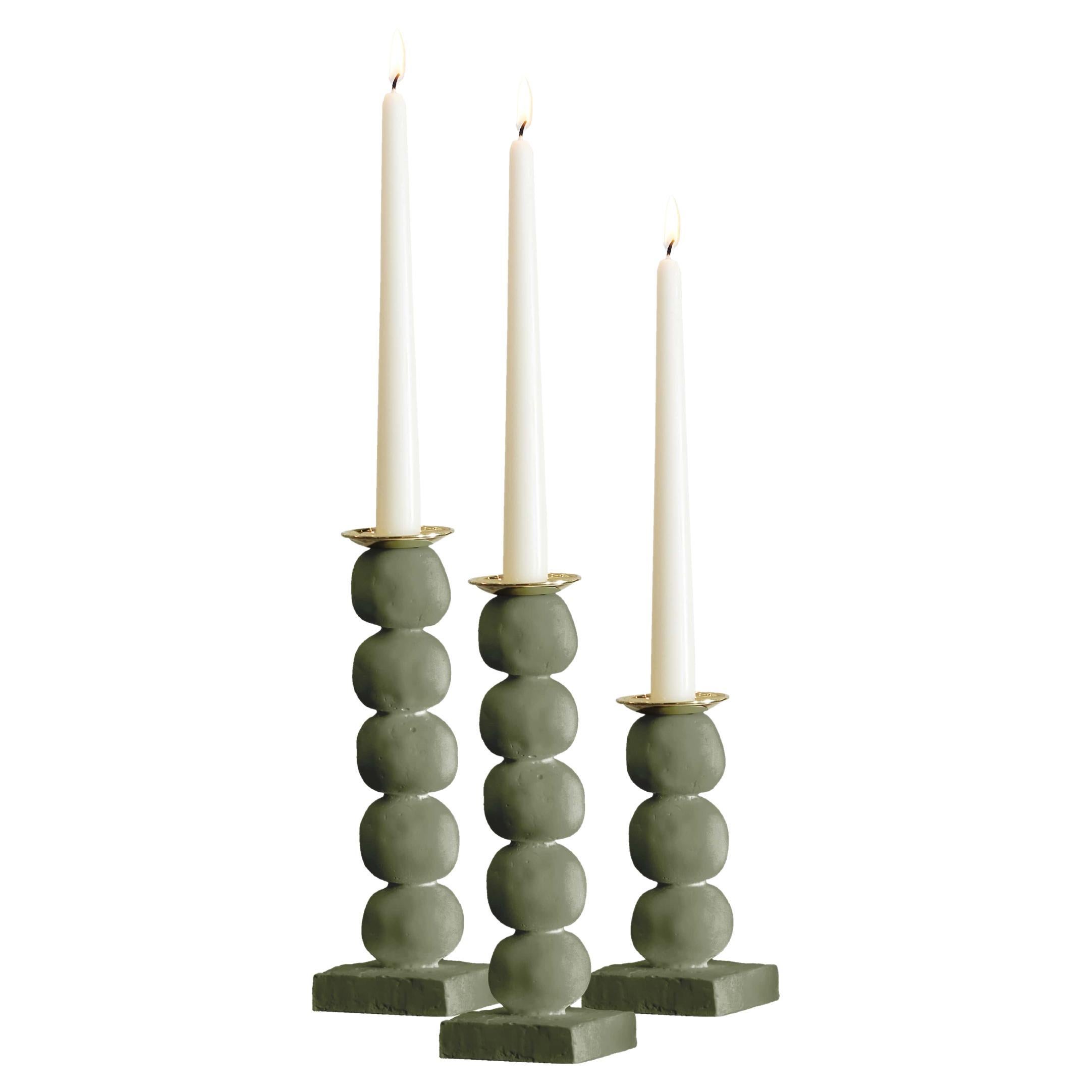European Contemporary green Sculptural Candlestick Set of Three For Sale