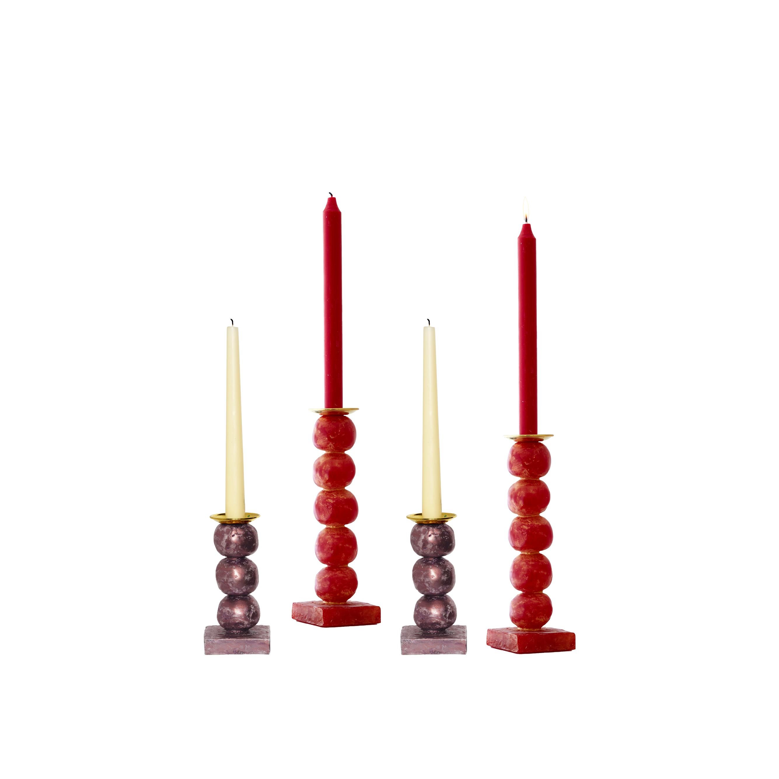 Cast European Contemporary Red Sculptural Candlestick by Margit Wittig For Sale