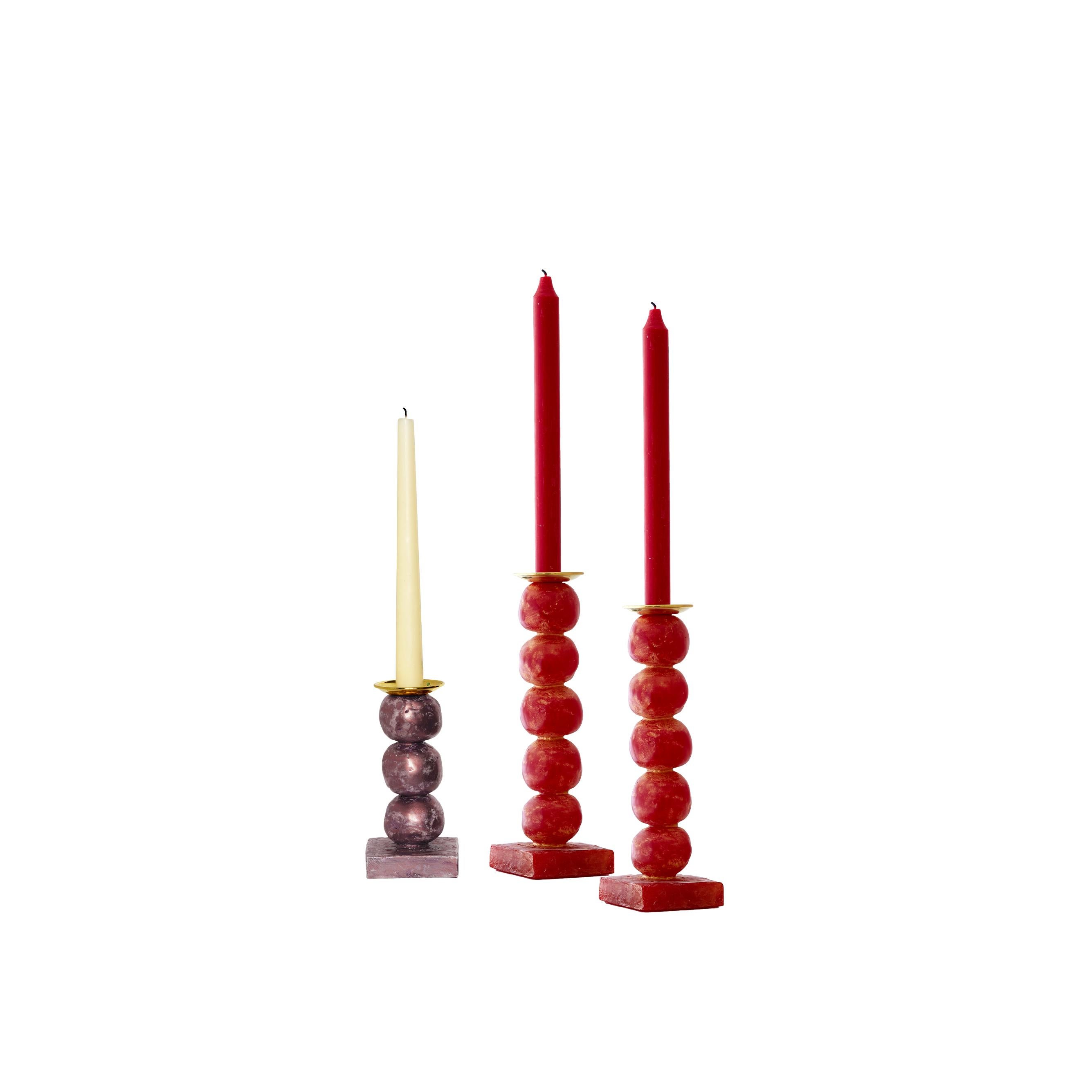 Cast European Contemporary Red Sculptural Candlesticks by Margit Wittig For Sale