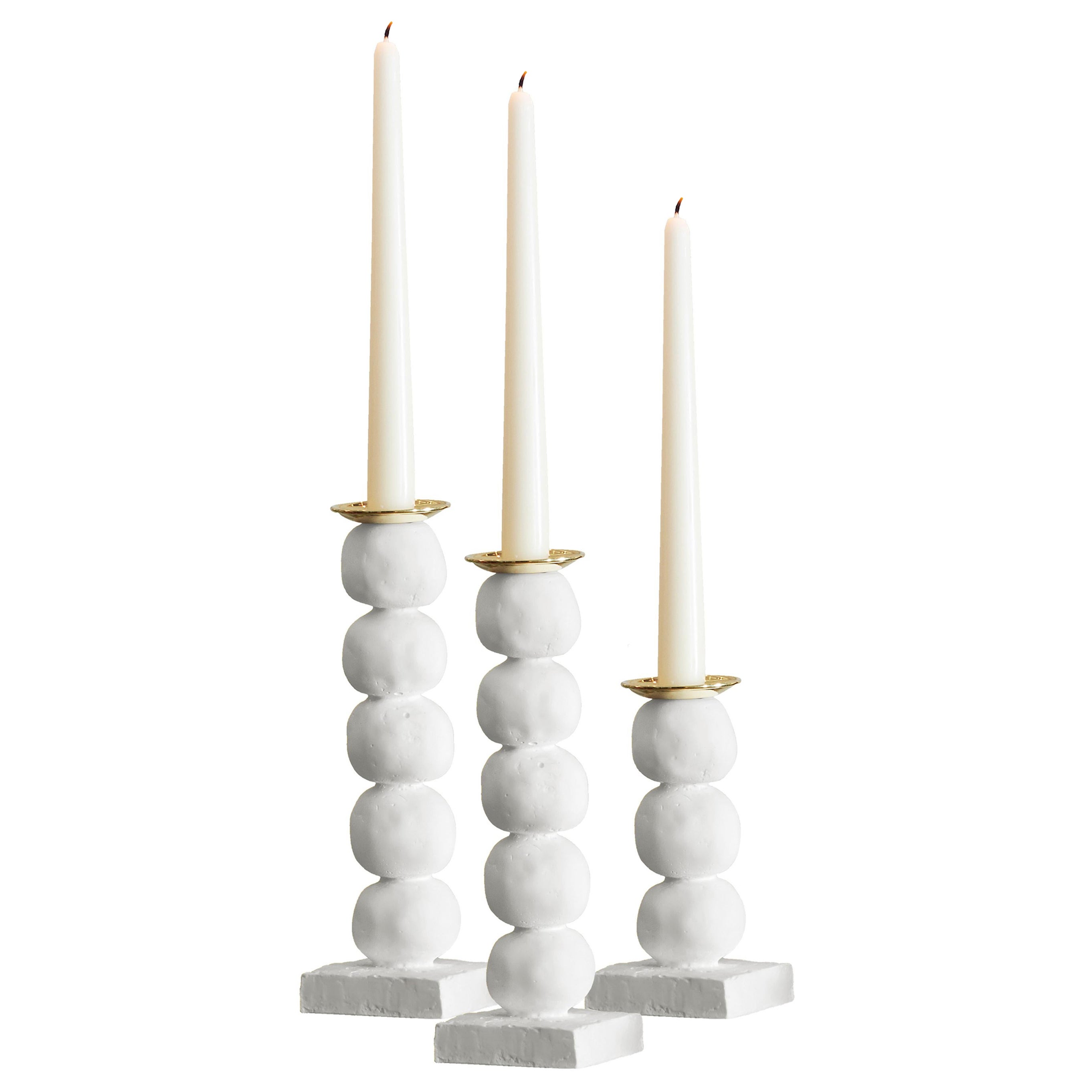 European Contemporary White Sculptural Candlestick Set of Three