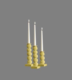 European Contemporary yellow Sculptural Candlestick Set of Three
