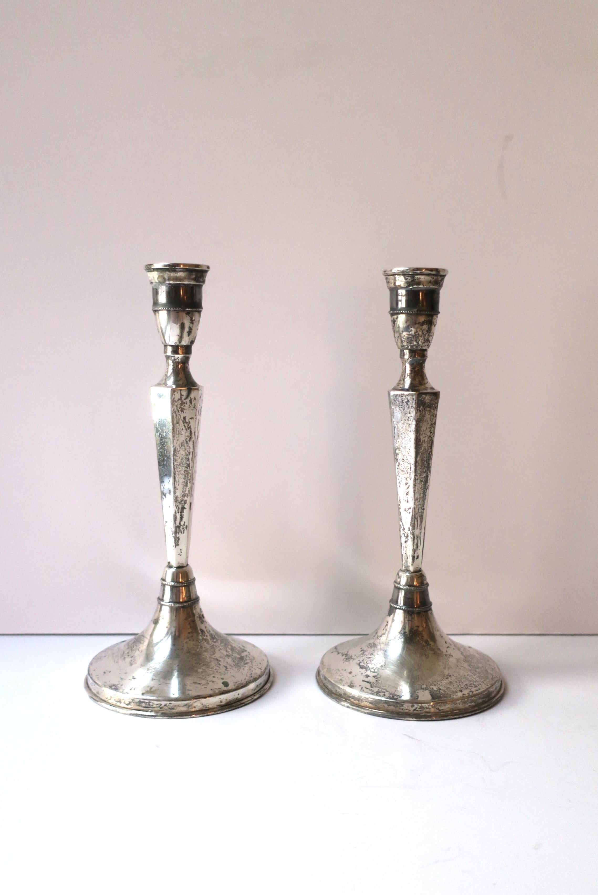 European Continental Silver Candlesticks Holders, Pair In Good Condition For Sale In New York, NY