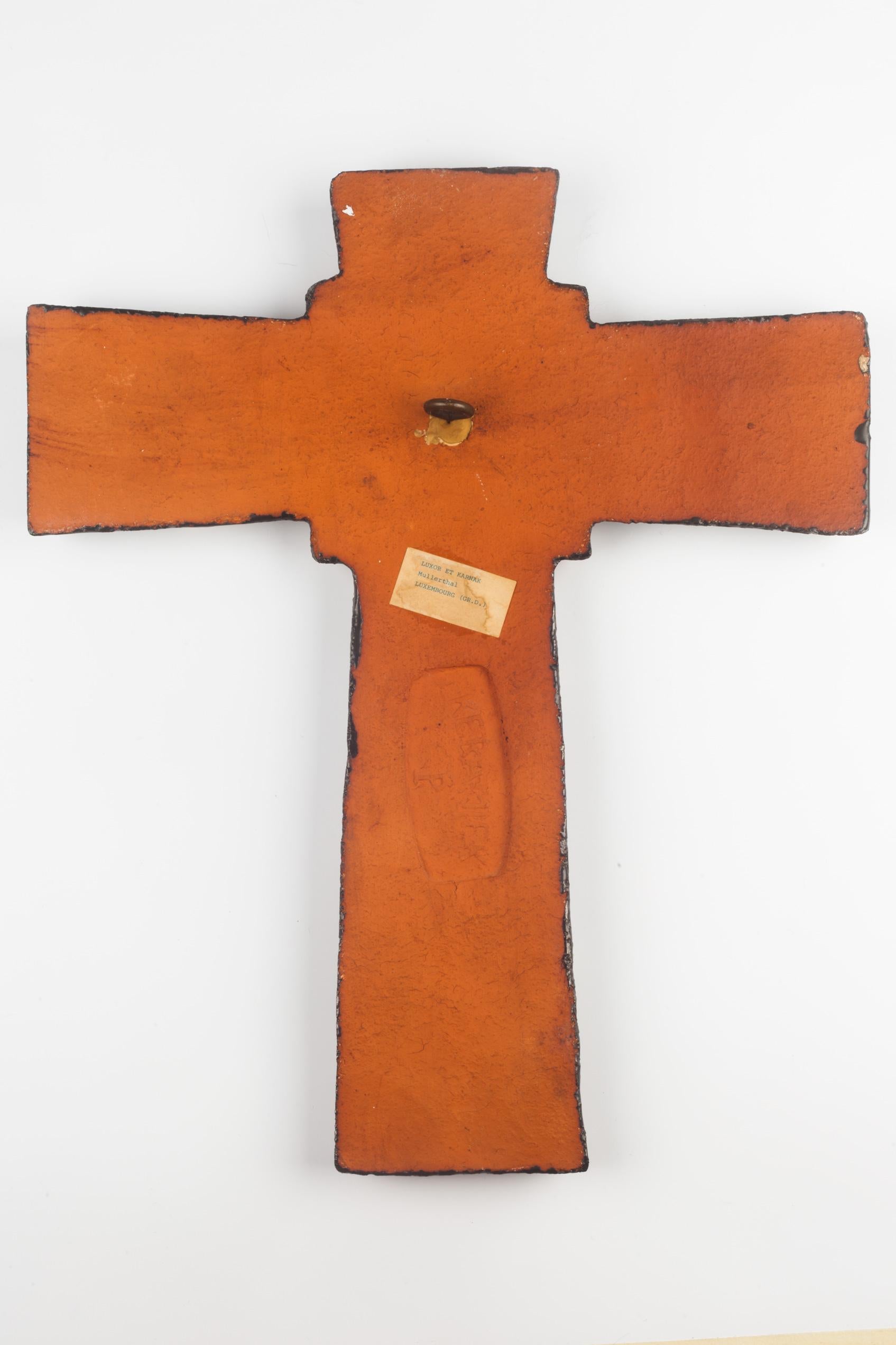 Late 20th Century European Crucifix, Red, Black, Gilt Ceramic, 1970s