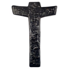 European Crucifix, Textured Ceramic, Black, 1970s