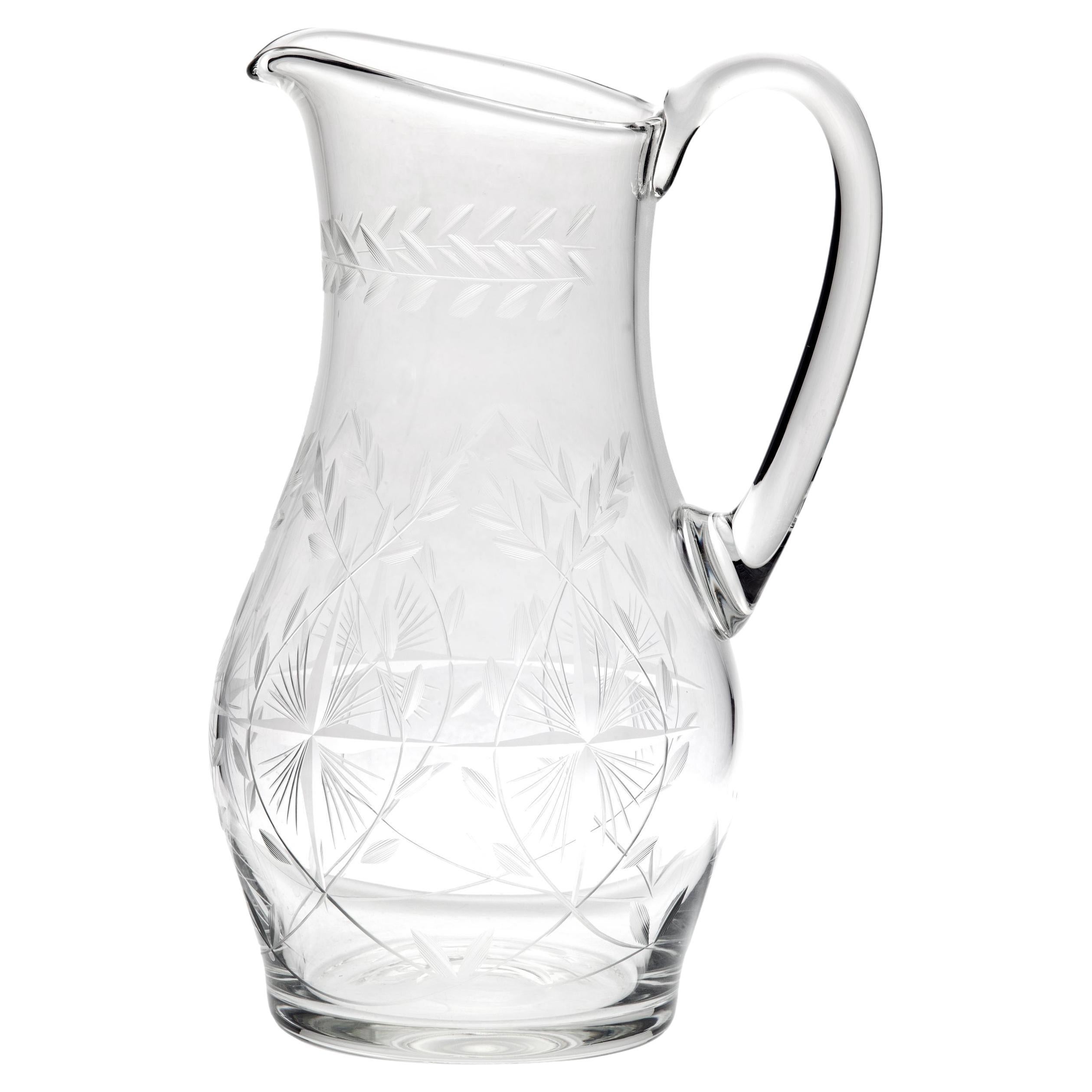 Crystal Faceted Water Pitcher with Lid Made in Belarus USSR Style 1.2 L 