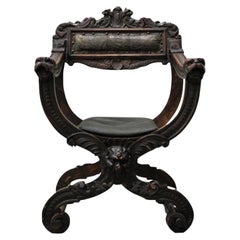 European Curule Chair W/ Carved Figures