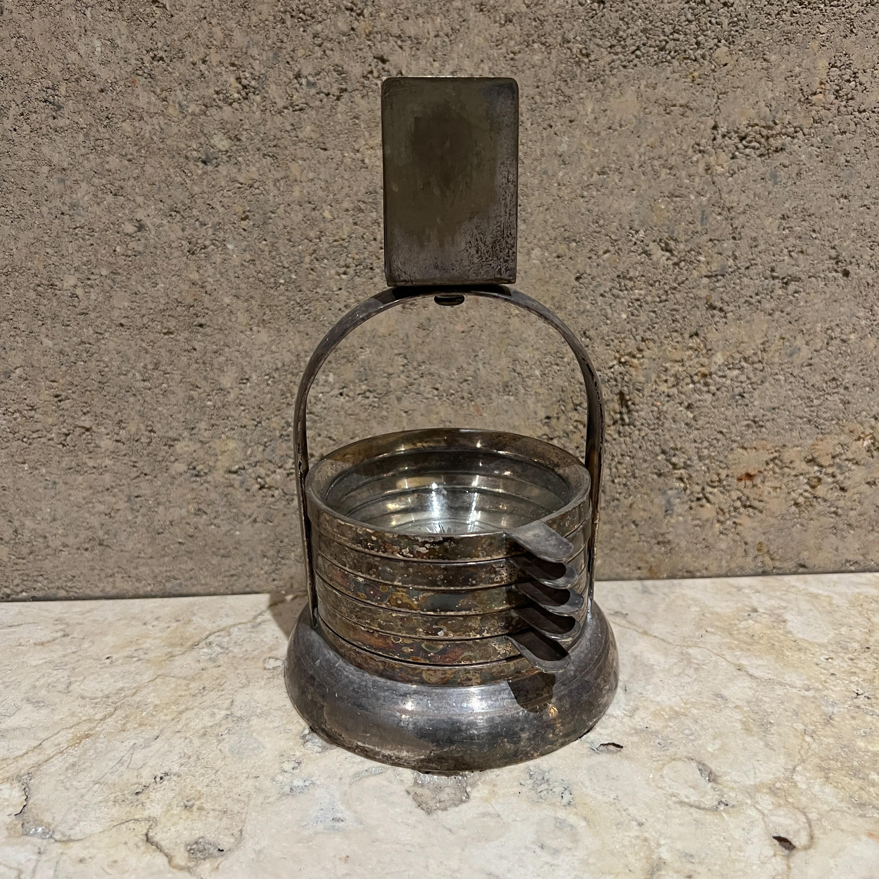 AMBIANIC presents: European Art Deco Crystal Ashtray Stackable Set of 5
Cut crystal silver plated finish
7.5 h x 4.5 diameter, ashtray 3.5 diameter x 1.13 h x 4.5 d
Preowned Original vintage unrestored. Fading present.
Refer to listed images