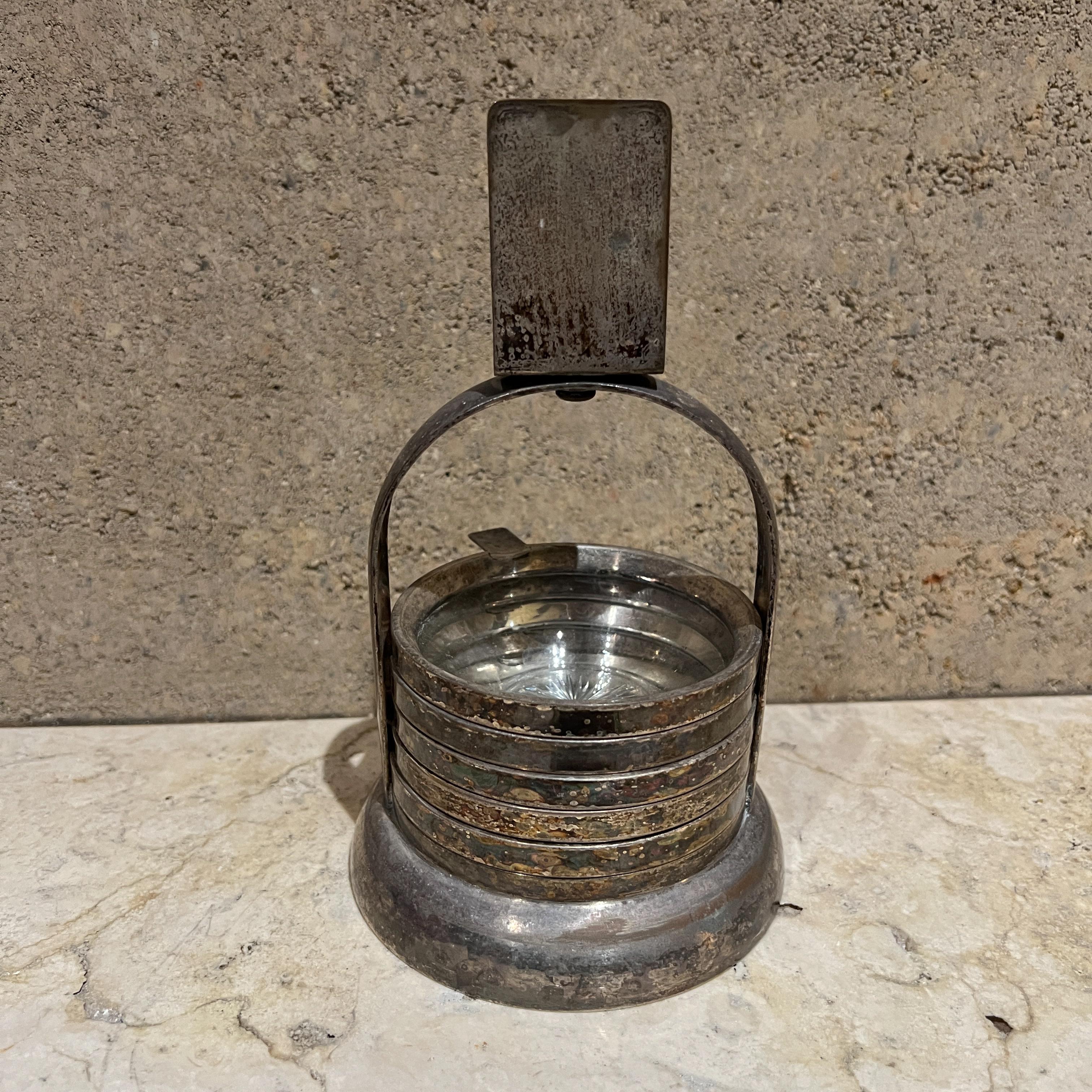 20th Century European Cut Crystal Silver Ashtray Stackable Set of 5 For Sale