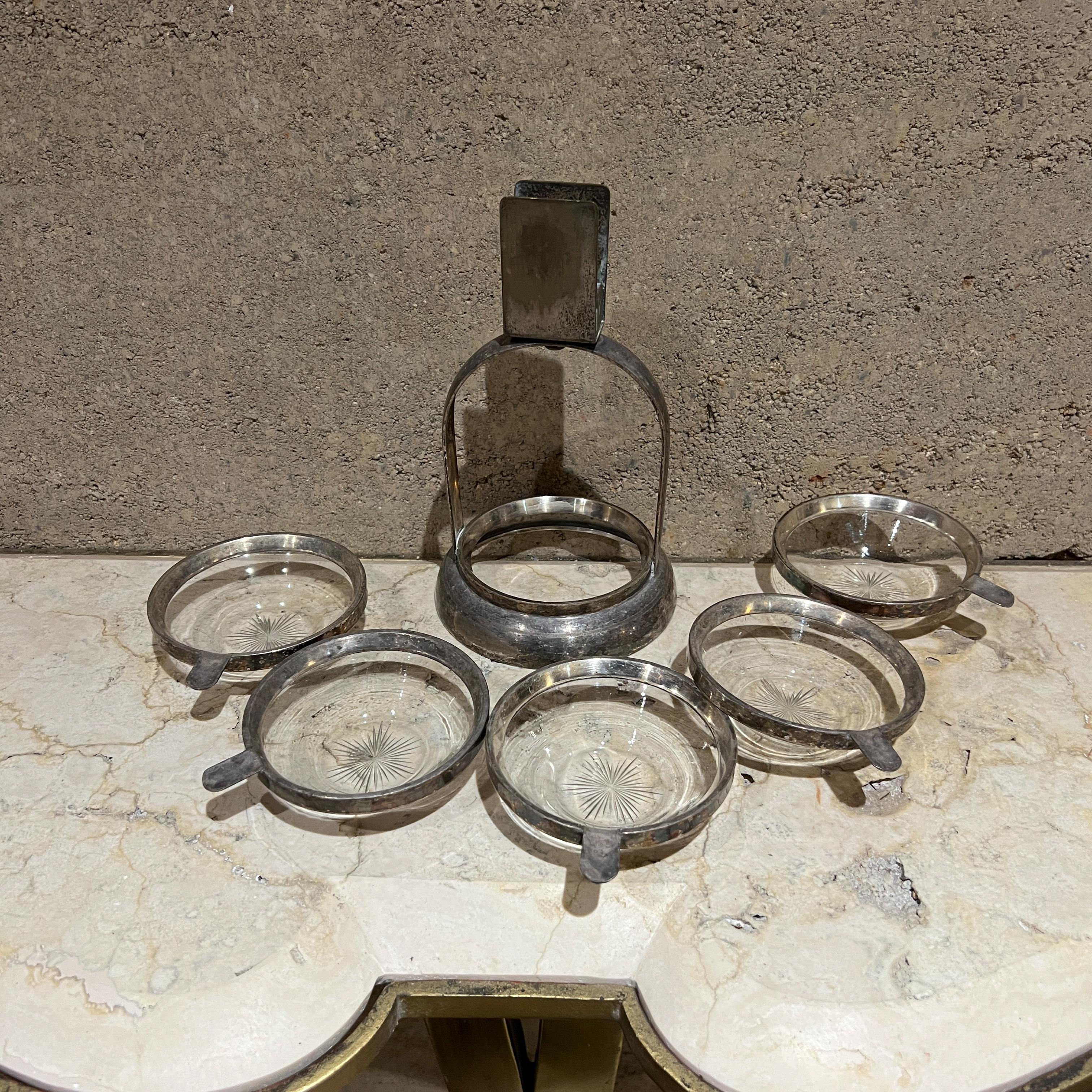European Cut Crystal Silver Ashtray Stackable Set of 5 For Sale 3