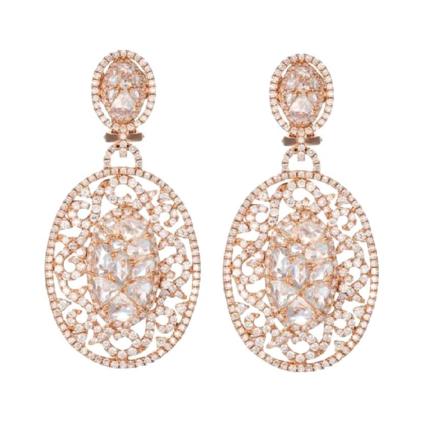European Cut Diamond Dangle Earrings in Rose Gold