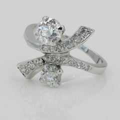 European Cut Diamond Estate Twist Ring in 14 Karat White Gold
