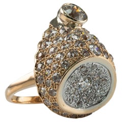 Europäischer Diamantring 14K Gold Cocktail 3 D 4,60 TDW Vintage Estate mit europäischem Schliff