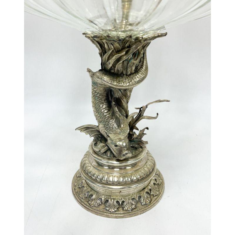 European Cut Glass and Silverplate Two Tier Dolphin Formed Garniture, circa 1920 In Good Condition For Sale In Gardena, CA
