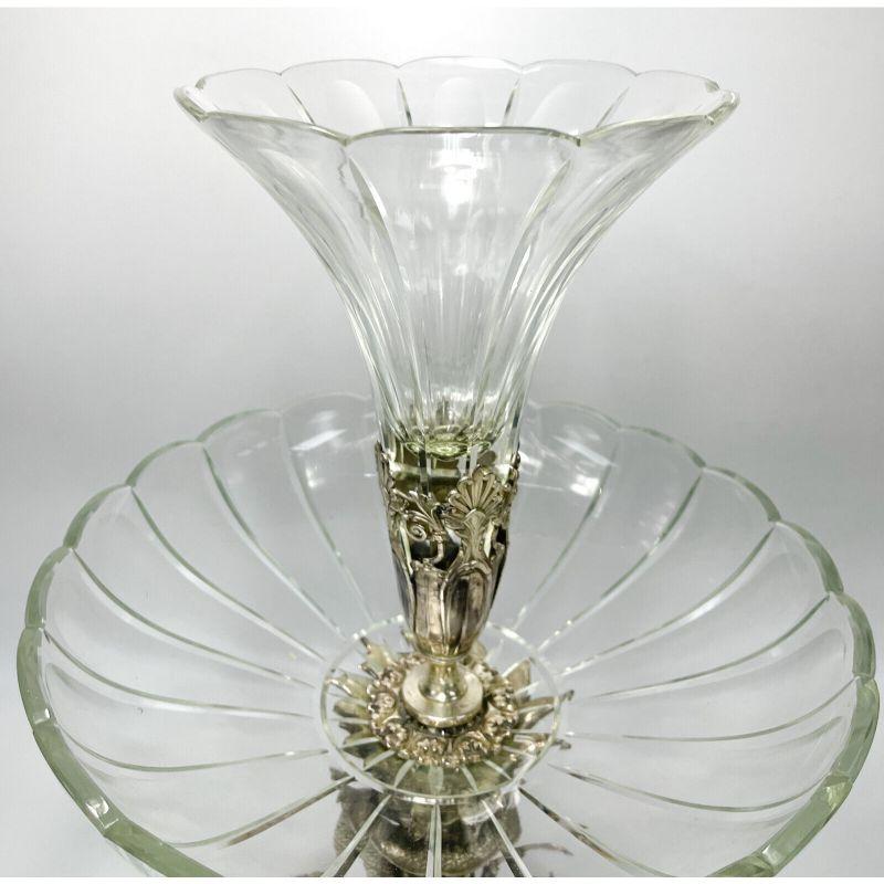 20th Century European Cut Glass and Silverplate Two Tier Dolphin Formed Garniture, circa 1920 For Sale