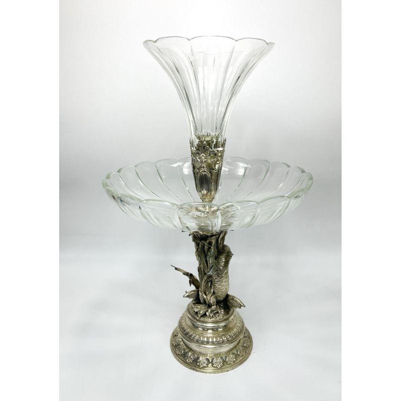 European Cut Glass and Silverplate Two Tier Dolphin Formed Garniture, circa 1920 For Sale 2