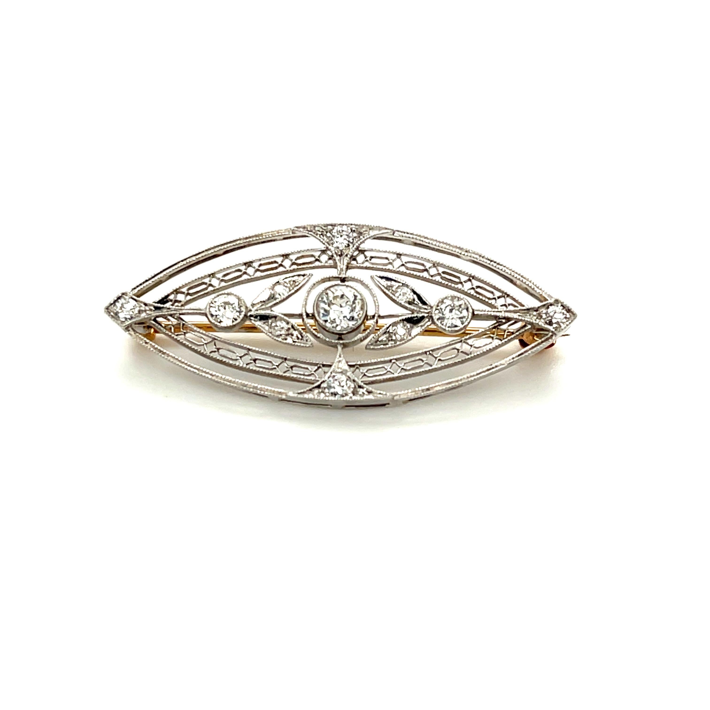 Women's or Men's European Cut Round Diamond and Platinum Brooch For Sale