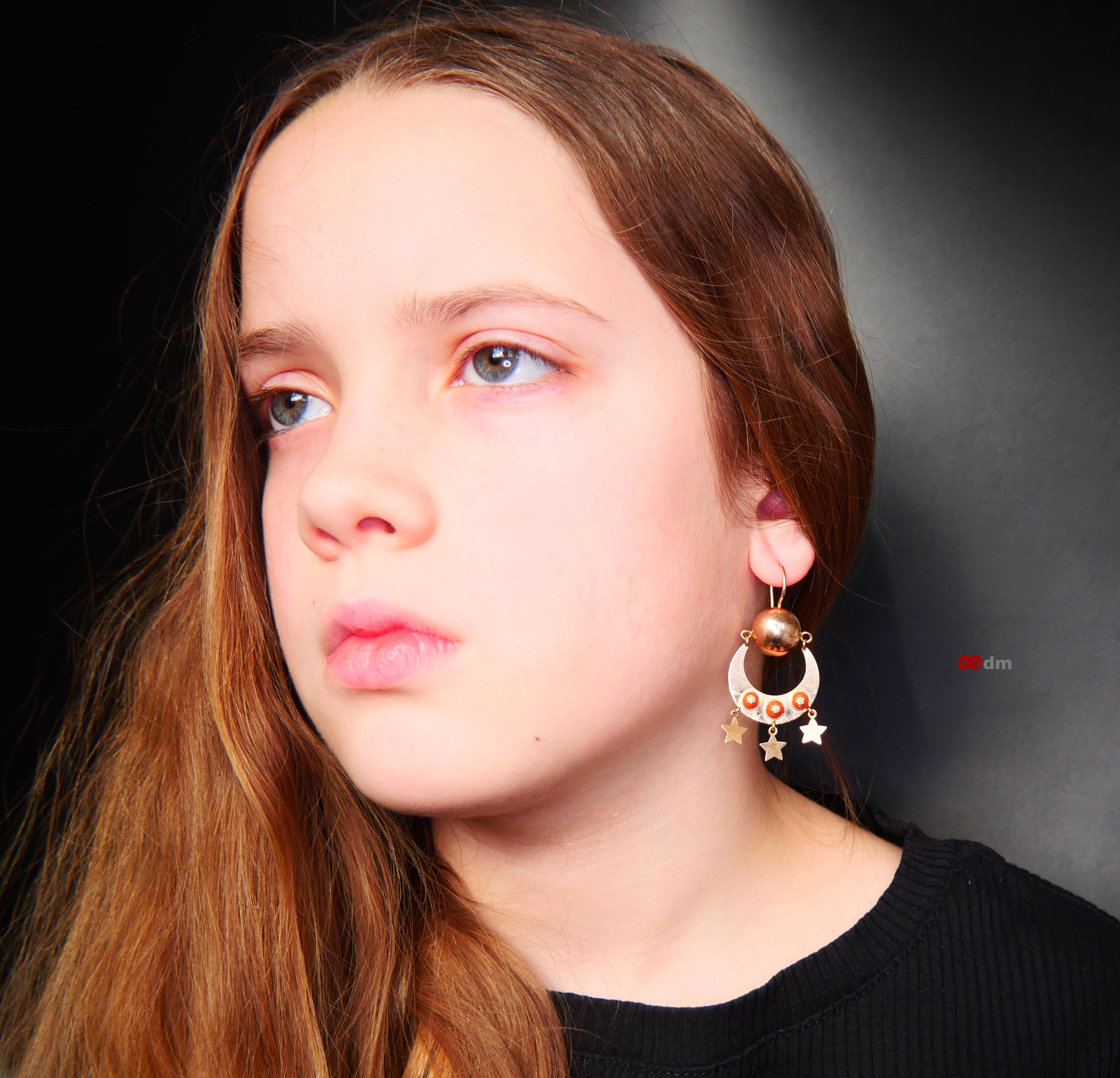 Women's European Dangle Earrings natural Red Coral solid 14K Rose Gold / 12gr For Sale